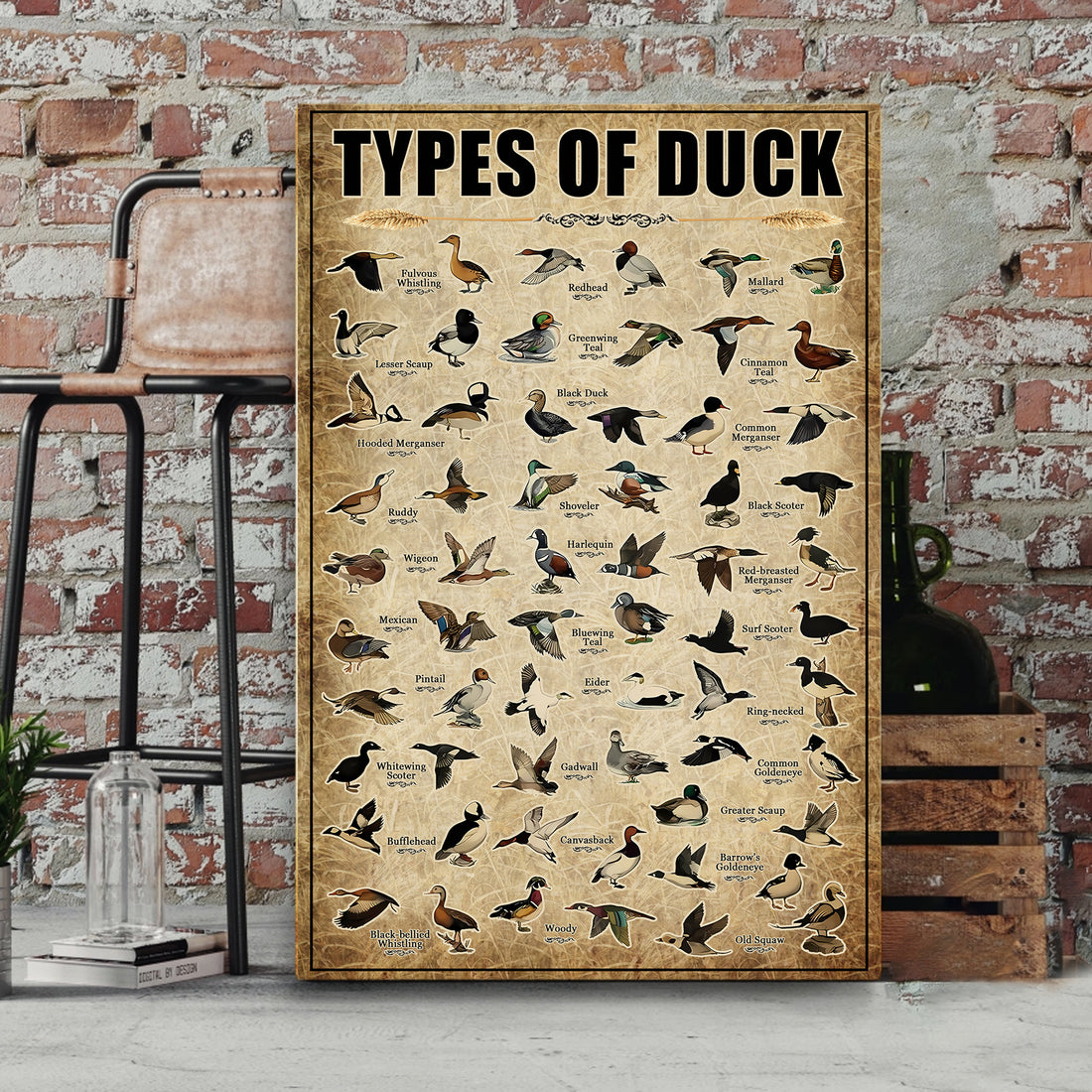 Types of Duck Canvas β Educational Waterfowl Chart Wall Art - Hunting Lodge or Nature Decor
