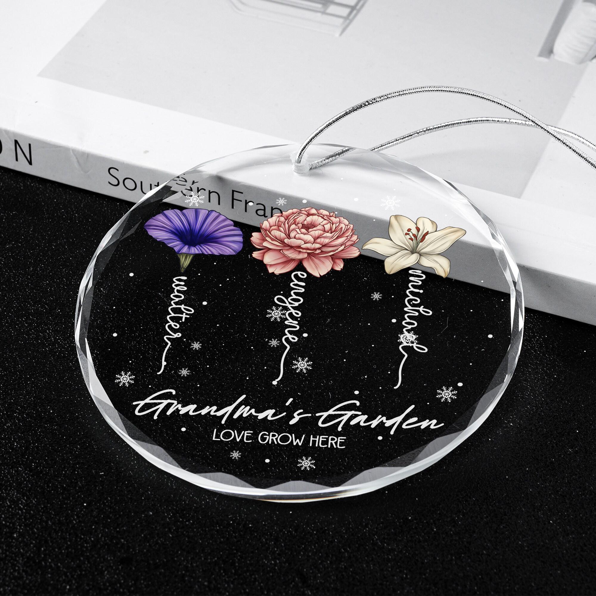 Grandma's Garden Birth Flower Personalized Christmas Crystal Ornament Gift for Grandma from Grandchildren
