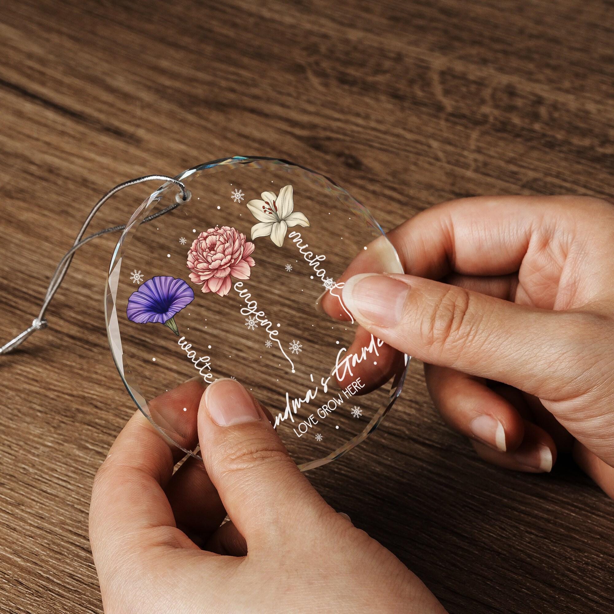 Grandma's Garden Birth Flower Personalized Christmas Crystal Ornament Gift for Grandma from Grandchildren