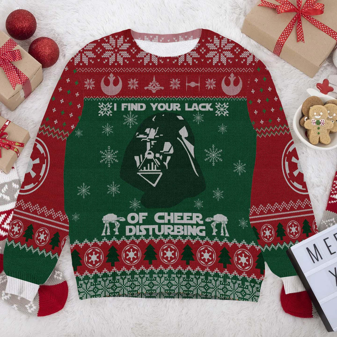 Funny Star Wars Ugly Christmas Sweater - Darth Vader Holiday Knit with "Lack of Cheer" Quote