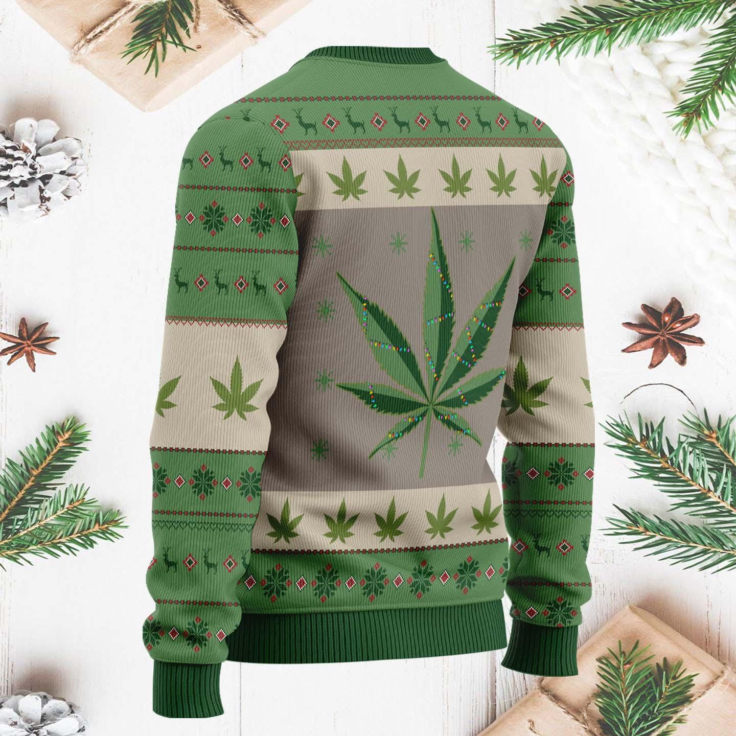 Hobby New Lit This Year Weed Ugly Christmas Sweater, Funny Cannabis Xmas Sweater, Weed Lovers Holiday Sweater