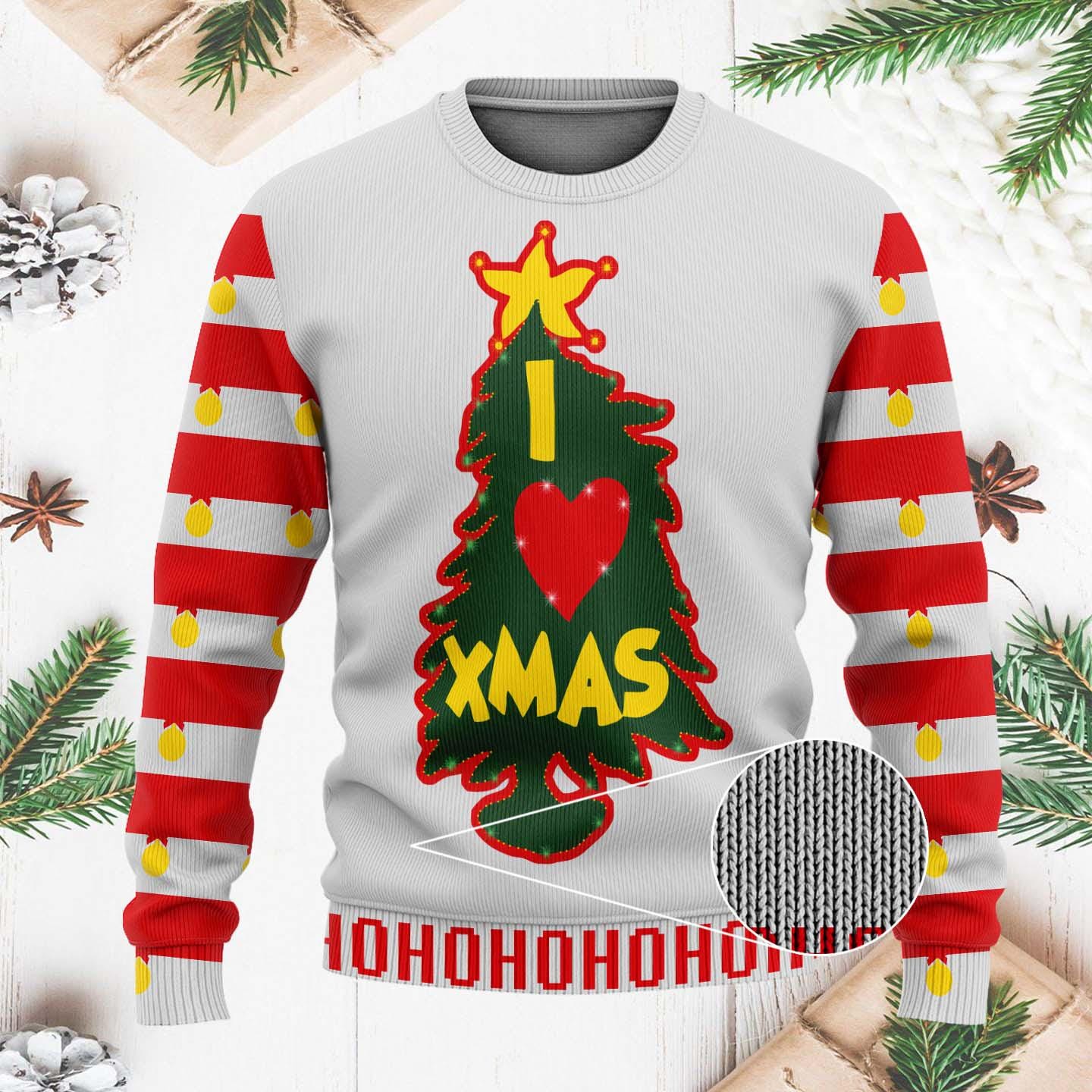 I Love Xmas Ugly Christmas Sweater - Festive Holiday Tree - Perfect for Christmas Enthusiasts