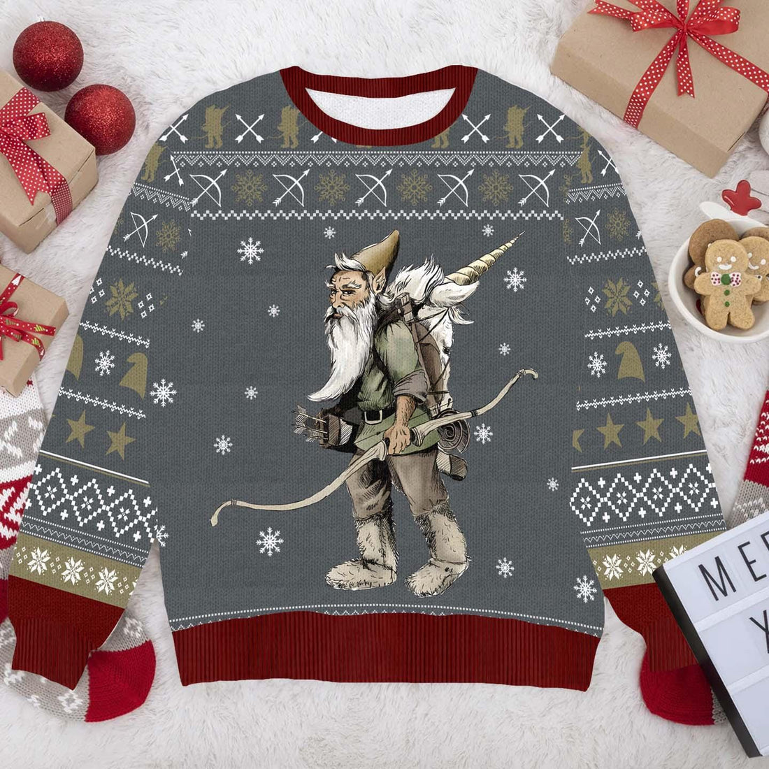 Gnome Packing Out a Unicorn Christmas Ugly Sweater, Funny Gnome Unicorn Xmas Sweater, Unicorn Christmas Sweater