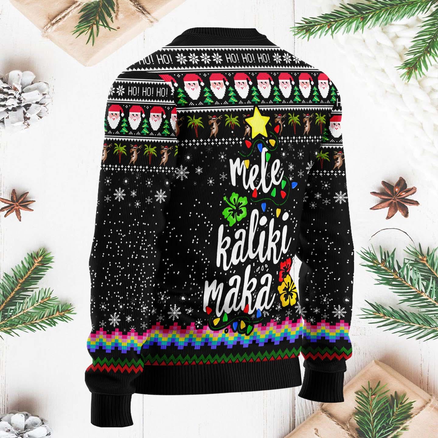 Hawaiian Santa Claus Mele Kalikimaka Ugly Christmas Sweater, Funny Hawaiian Santa Xmas Sweater,