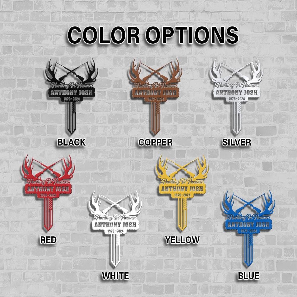 Hunting in Heaven, Custom Memorial Grave Marker, Metal Garden Stake Plaque, Loss of Dad Papa Husband, Deer Antlers and Rifle Tribute Sign