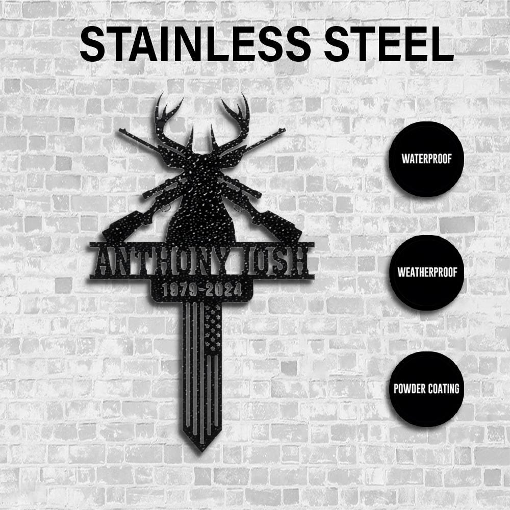 Personalized Hunting Memorial Metal Stake Grave Marker, Loss of Papa Pop Pop, Deer Hunter Tribute Sign, Outdoor Yard Decor, American Flag