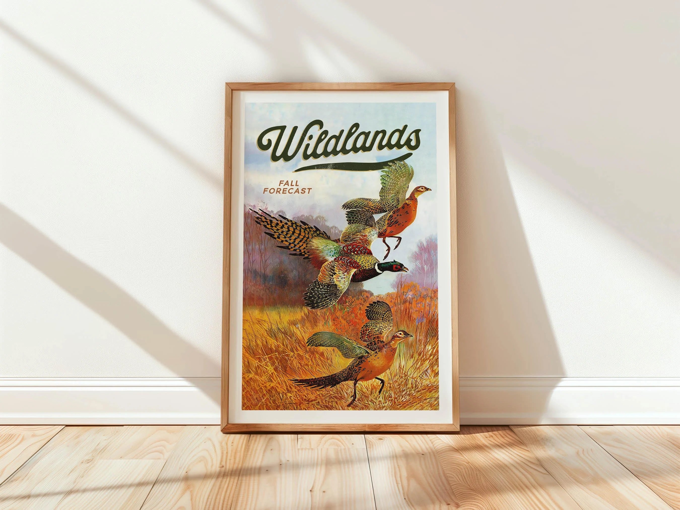 Field Hunting Print Retro Vintage Wildlands Canvas Poster - Fall Forecast with Pheasants Ideal Gift for Hunters & Nature Lovers