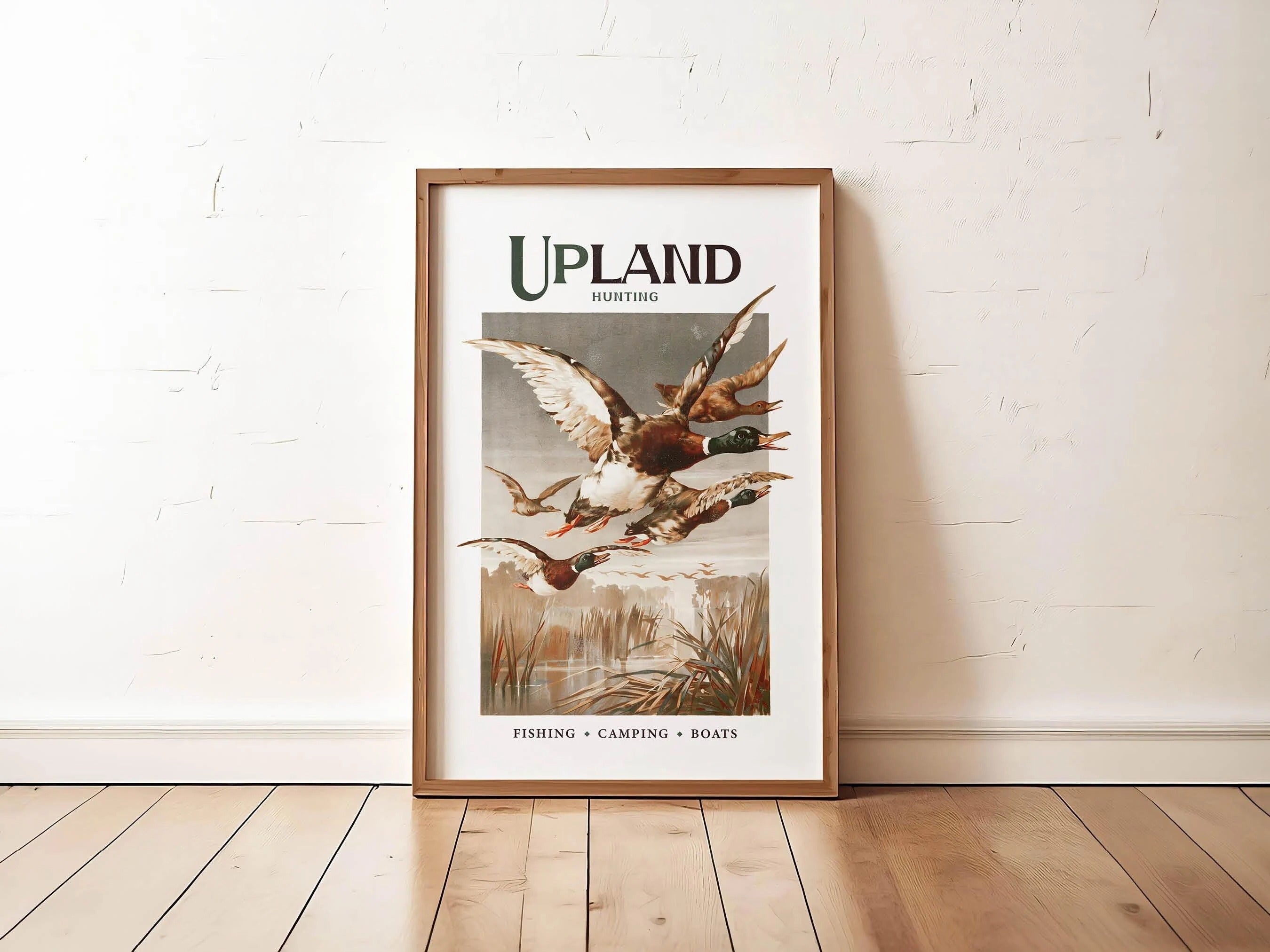 Retro Mallard Print Gift for Hunter Upland Hunting Canvas Art - Mallard Ducks in Flight Perfect Gift for Duck Hunters & Outdoor Enthusiasts