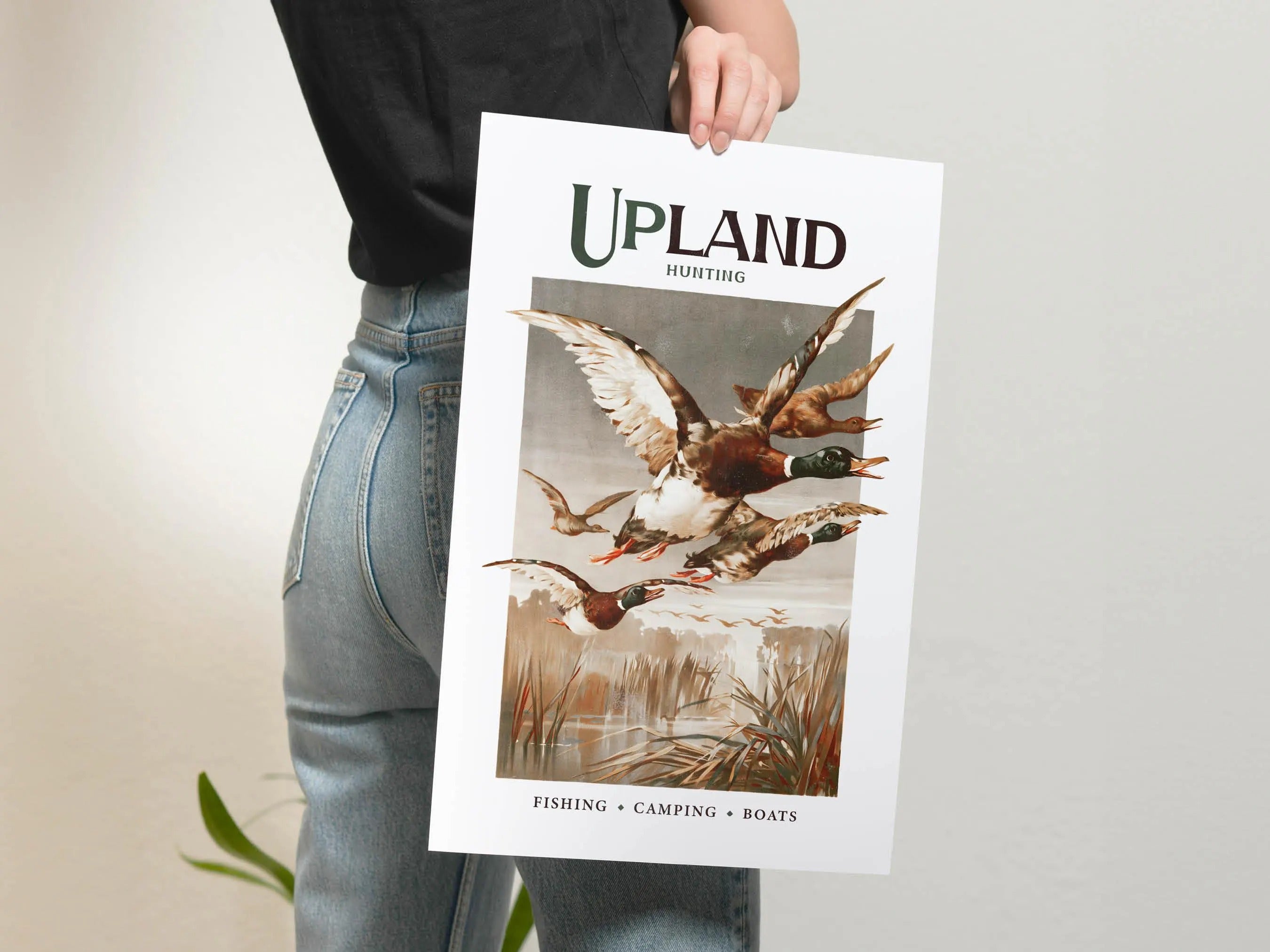 Retro Mallard Print Gift for Hunter Upland Hunting Canvas Art - Mallard Ducks in Flight Perfect Gift for Duck Hunters & Outdoor Enthusiasts