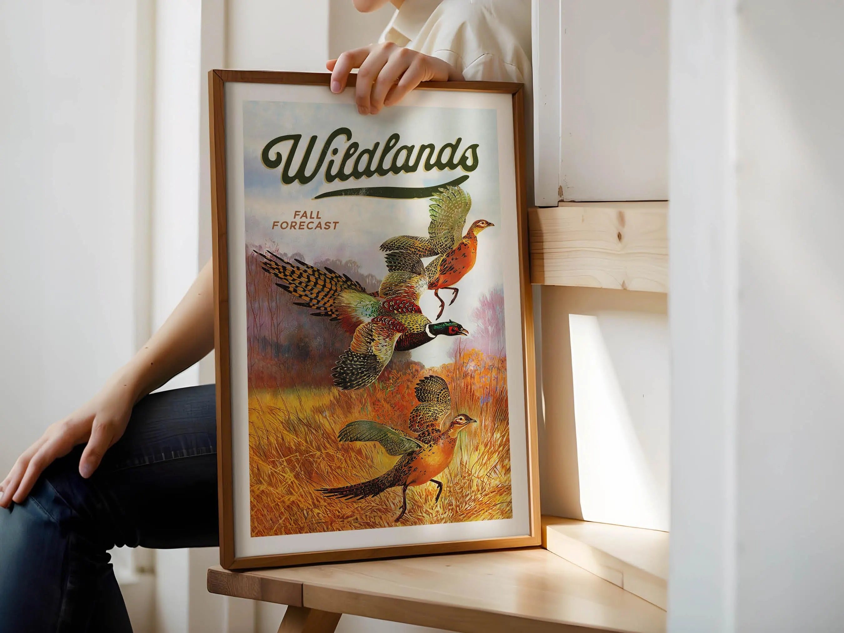 Field Hunting Print Retro Vintage Wildlands Canvas Poster - Fall Forecast with Pheasants Ideal Gift for Hunters & Nature Lovers