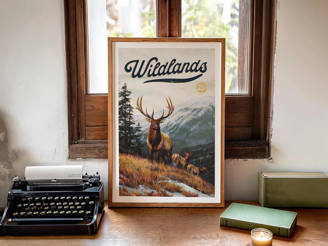 Vintage Wildlands Deer Hunting Canvas Poster - Elk Family in the Wilderness Ideal Gift for Dad & Hunters