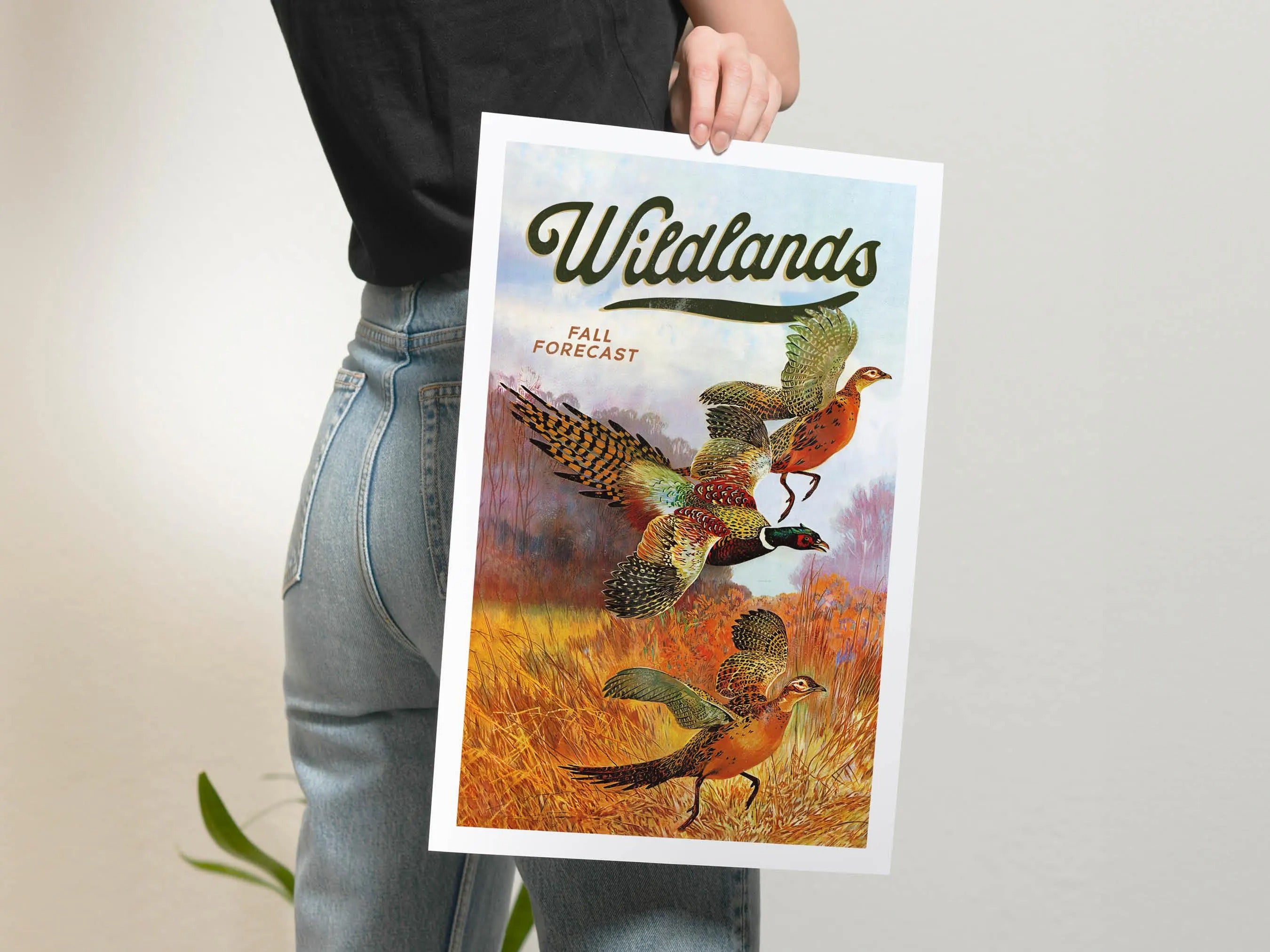 Field Hunting Print Retro Vintage Wildlands Canvas Poster - Fall Forecast with Pheasants Ideal Gift for Hunters & Nature Lovers