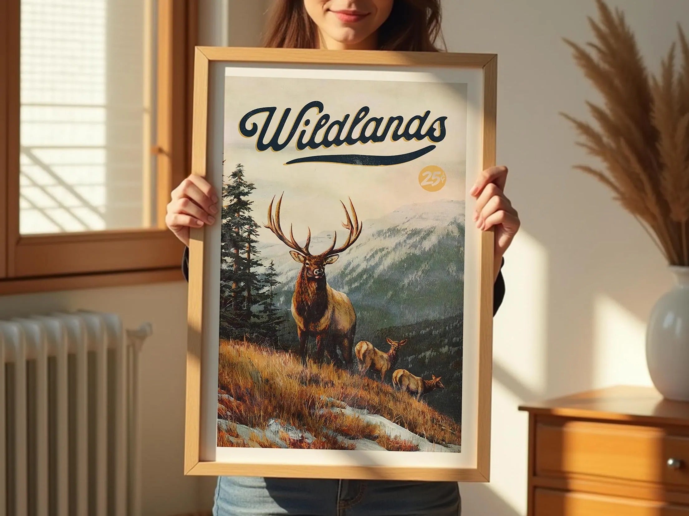 Vintage Wildlands Deer Hunting Canvas Poster - Elk Family in the Wilderness Ideal Gift for Dad & Hunters