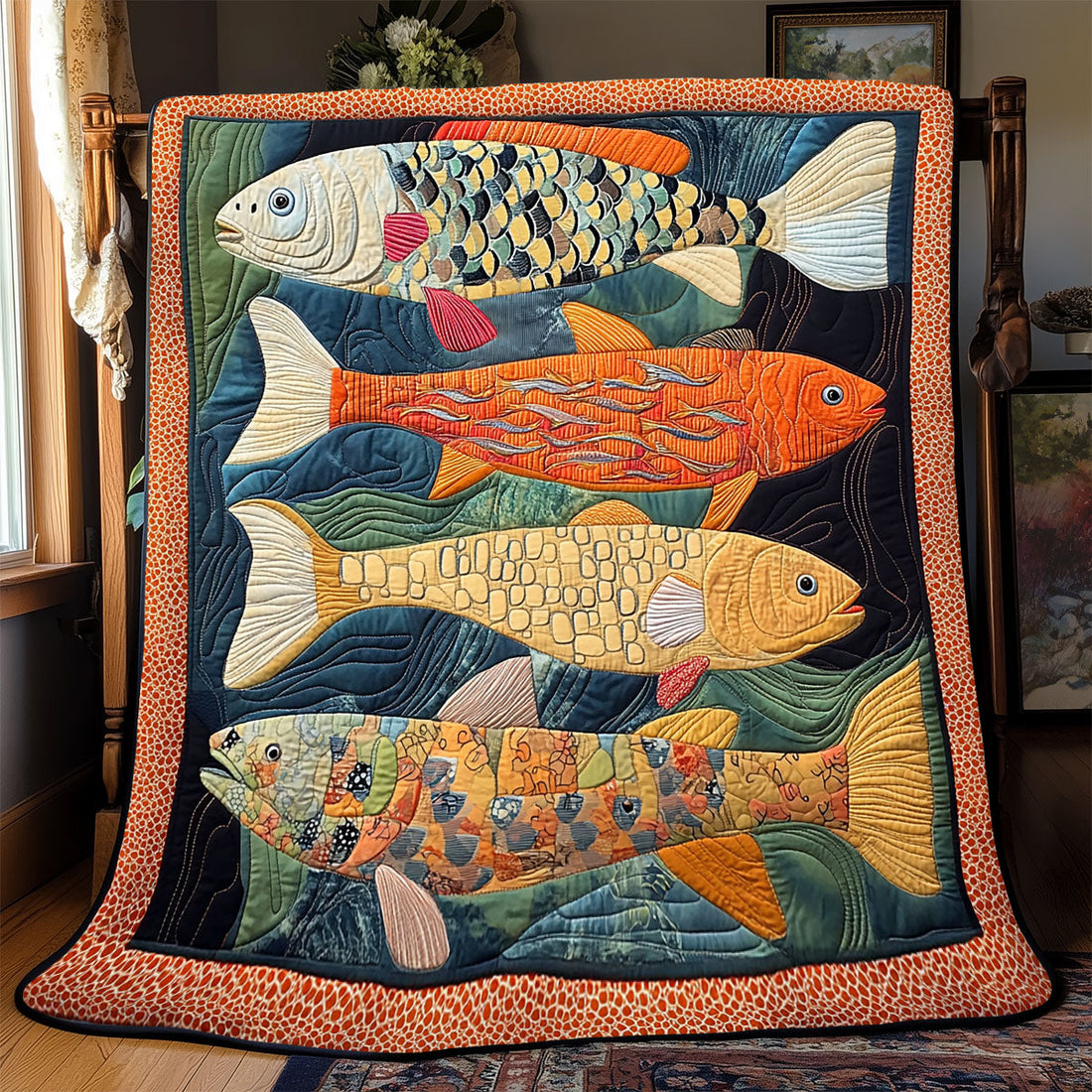 Vibrant Fish Evergreen Dreams Quilt Blanket