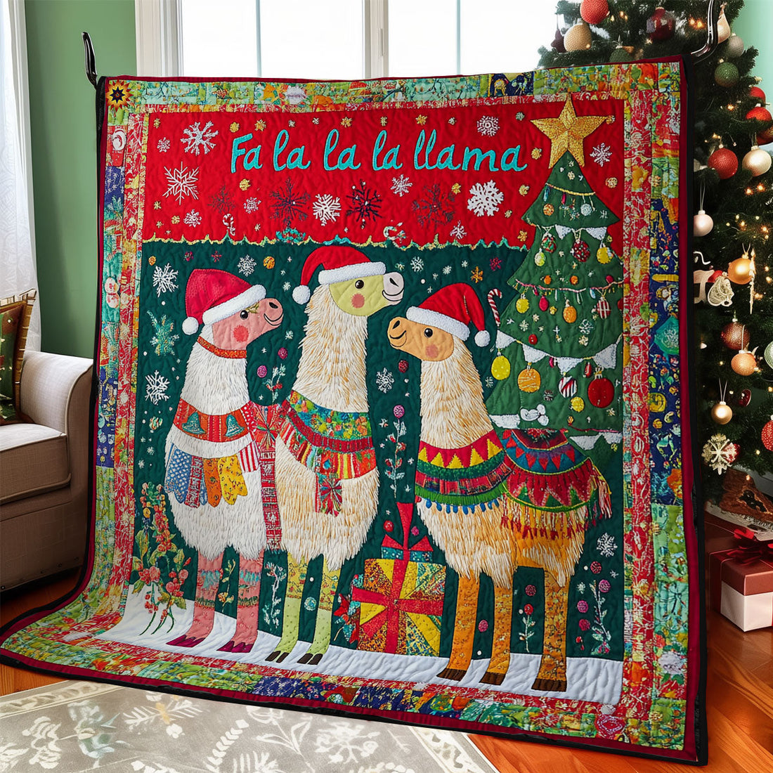Christmas Llama Winter Wonderland Quilt Blanket