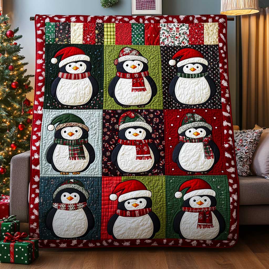 Christmas Penguin Fireside Comfort Quilt Blanket