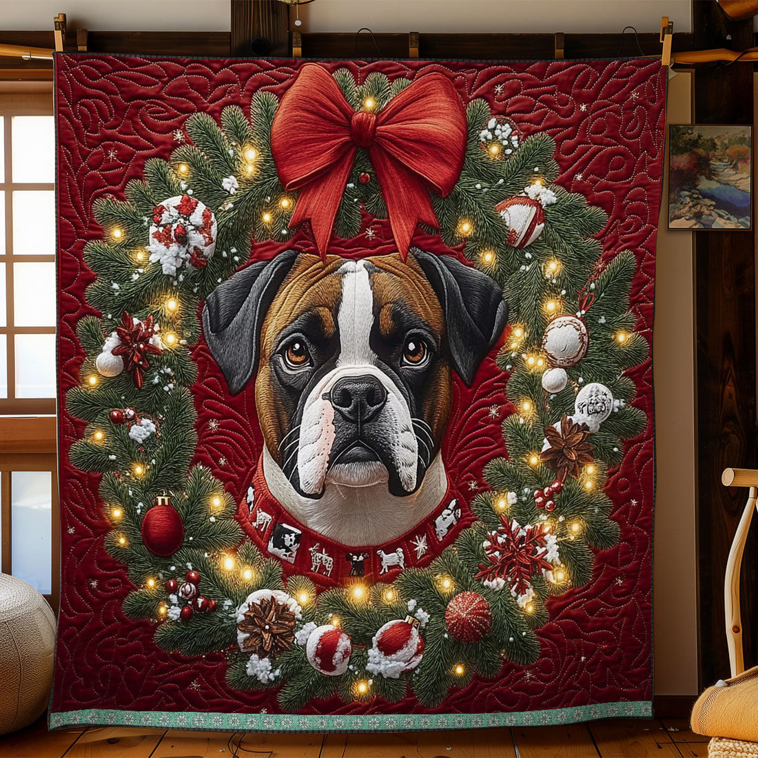 Boxer Christmas Quilt Blanket