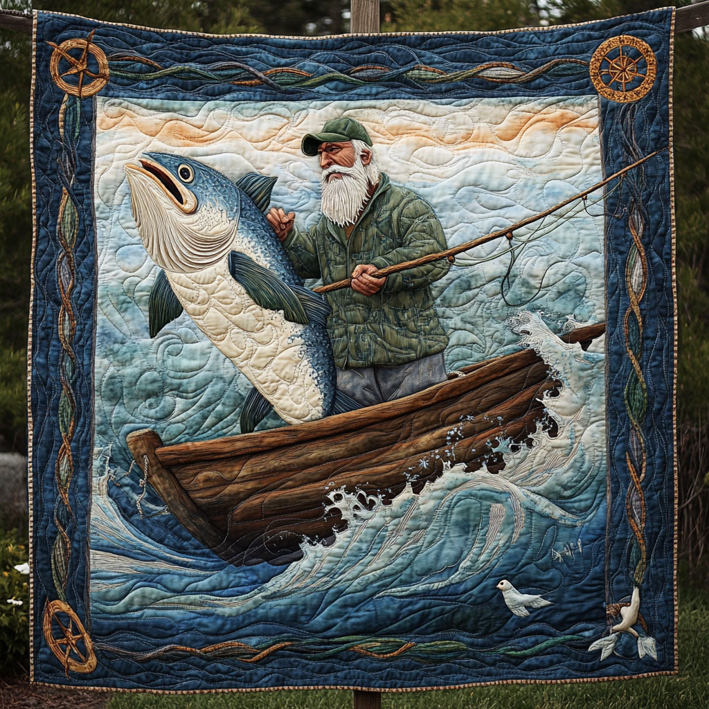 Man Sea Fishing Quilt Blanket