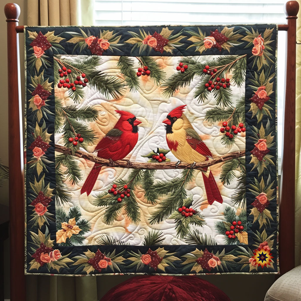 Christmas Cardinal Bird Snowy Evening Quilt Blanket