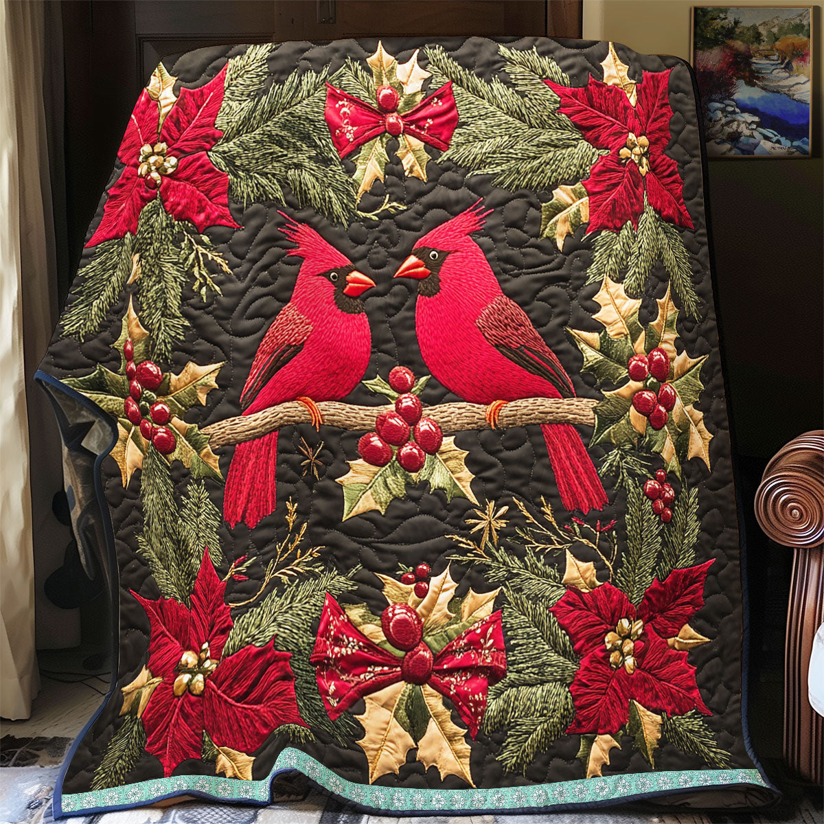 Cardinal Christmas Yuletide Charm Quilt Blanket