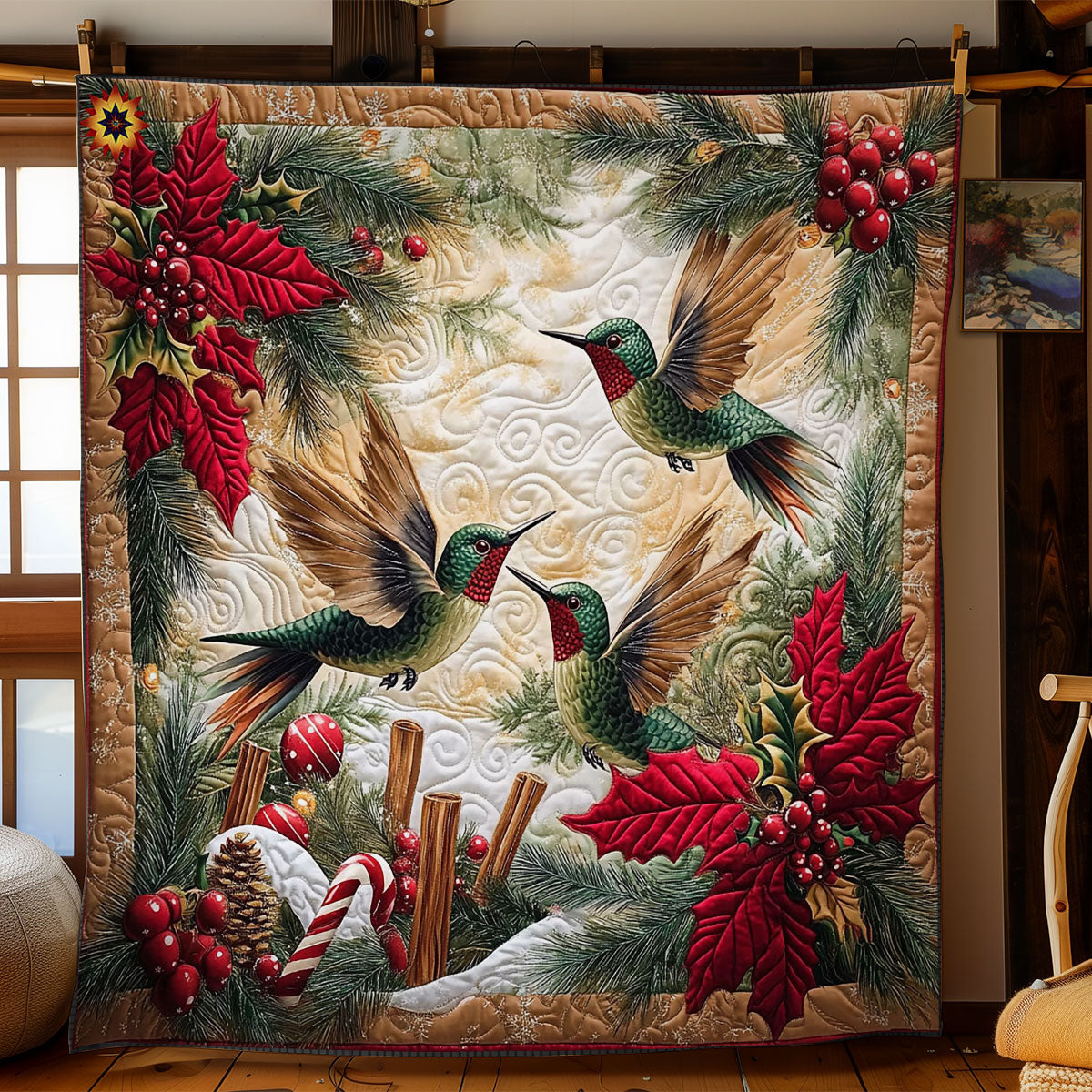 Christmas Hummingbird Family Quilt Blanket