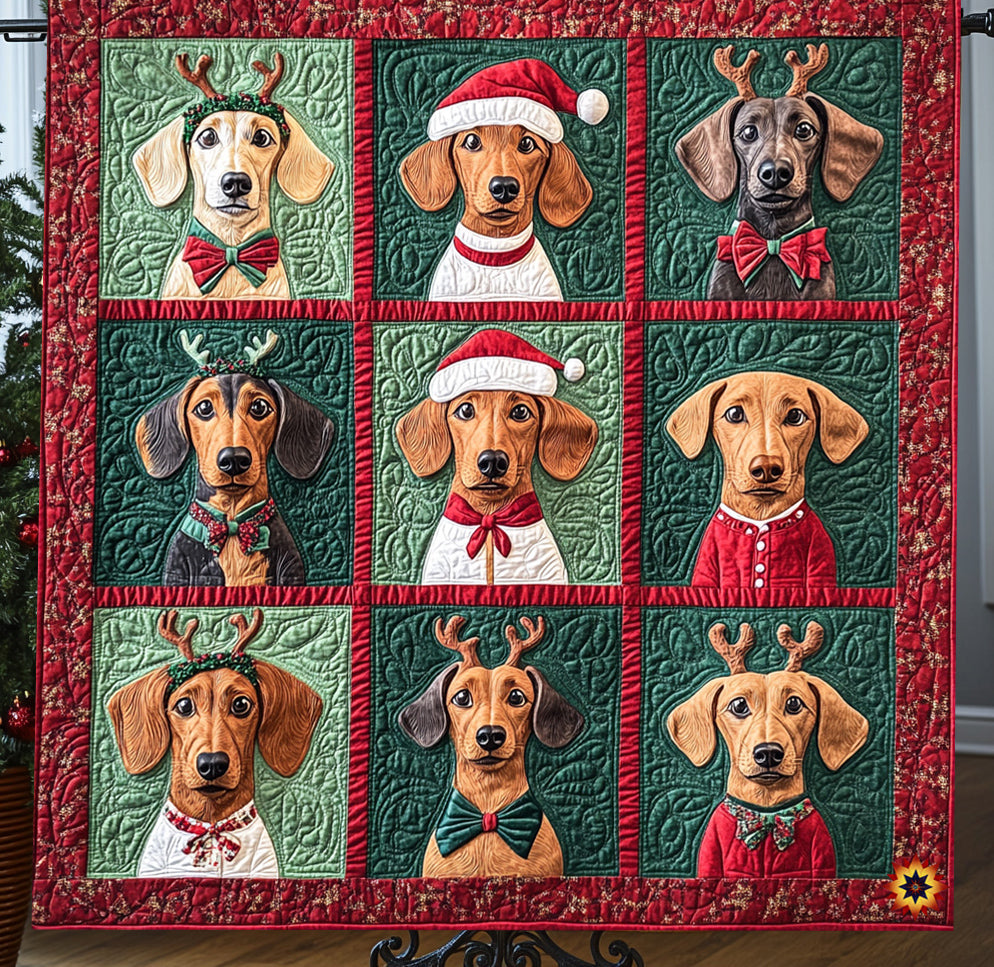 Reindeer Dachshund Woodland Retreat Quilt Blanket