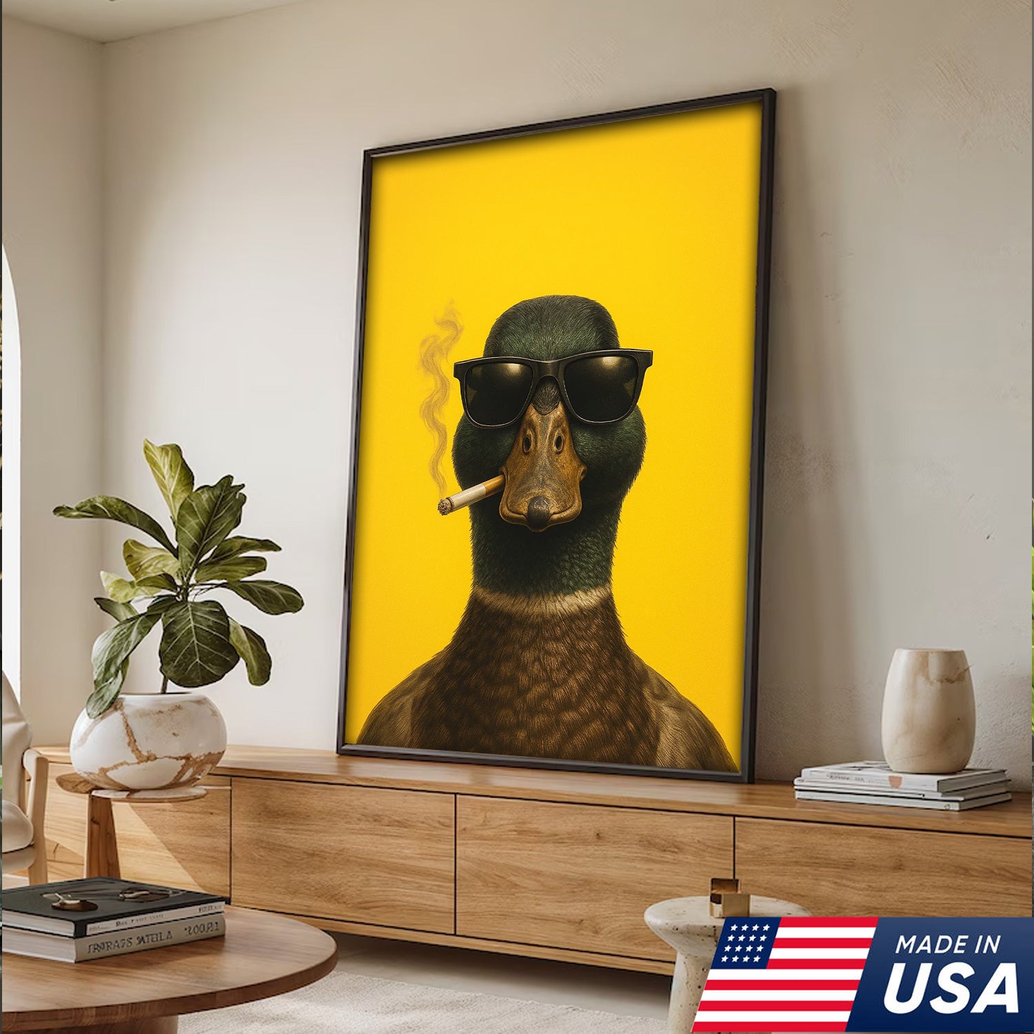 Cool Duck Canvas Wall Art - Funny Sunglasses Duck Hunting Lodge Decor - Rustic Farmhouse Wildlife Print