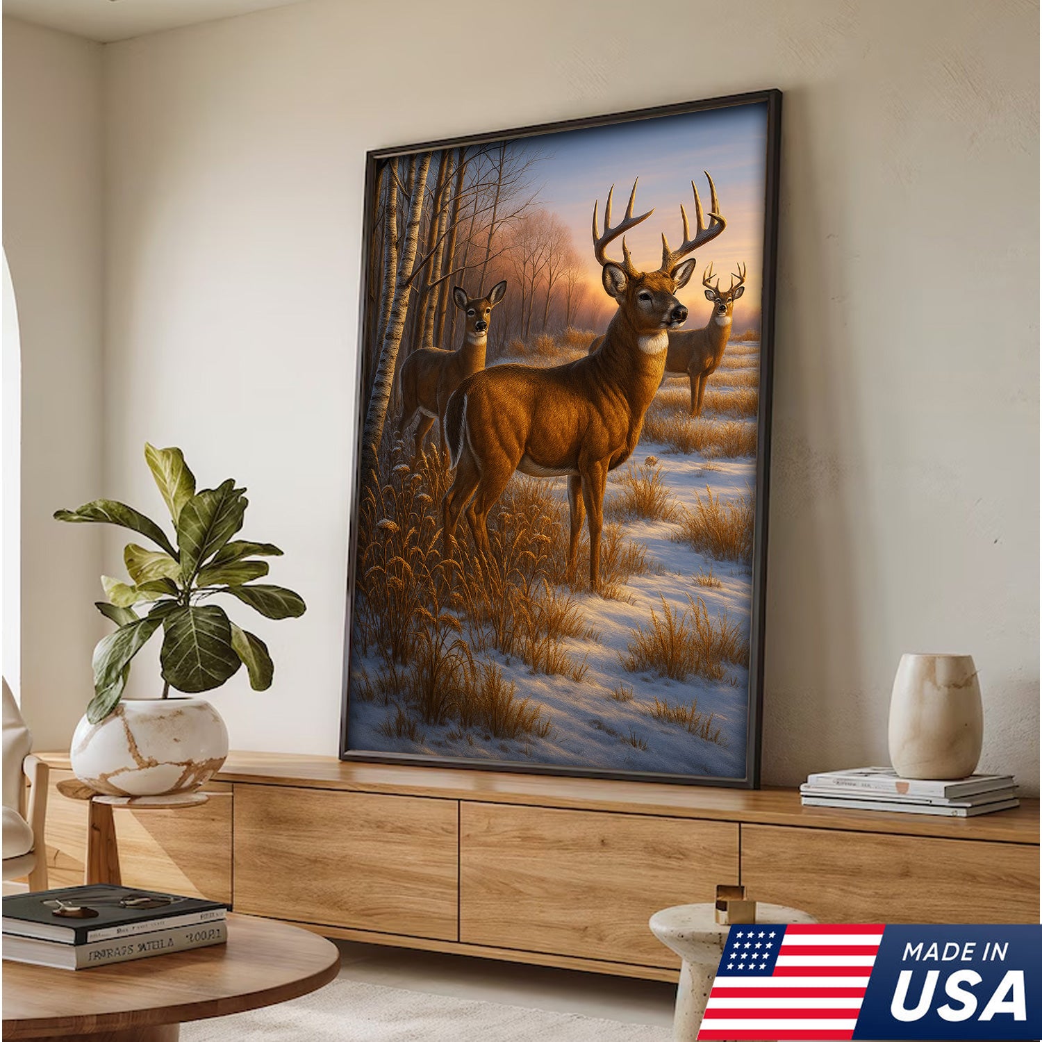 Majestic Deer in Winter Forest Canvas – Realistic Wildlife Canvas Wall Art for Hunters