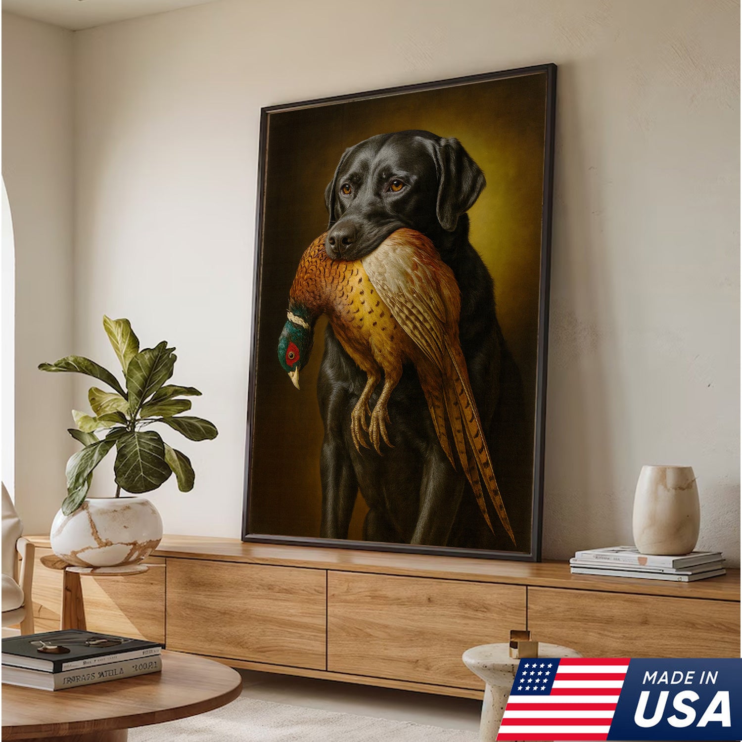 Hunting Dog Wall Art Canvas – Retriever & Pheasant Canvas Print for Hunters, Rustic Cabin Decor