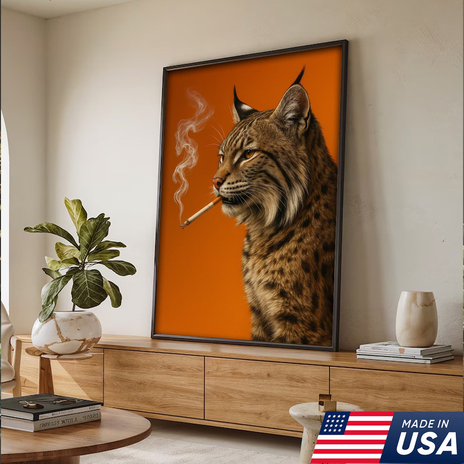 Bobcat Canvas Wall Art – Rustic Wildlife Decor – Hunting Cabin Artwork – Mountain Lodge Wall Hanging – Woodland Animal Nature Print