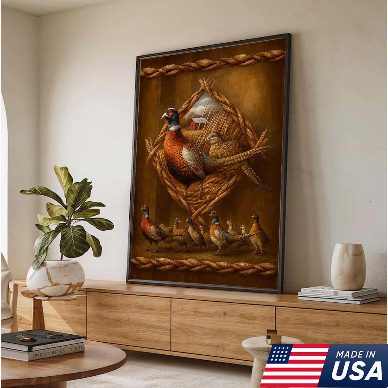 Pheasant Farmhouse Canvas Wall Art – Rustic Country Decor & Perfect Gift for Hunters