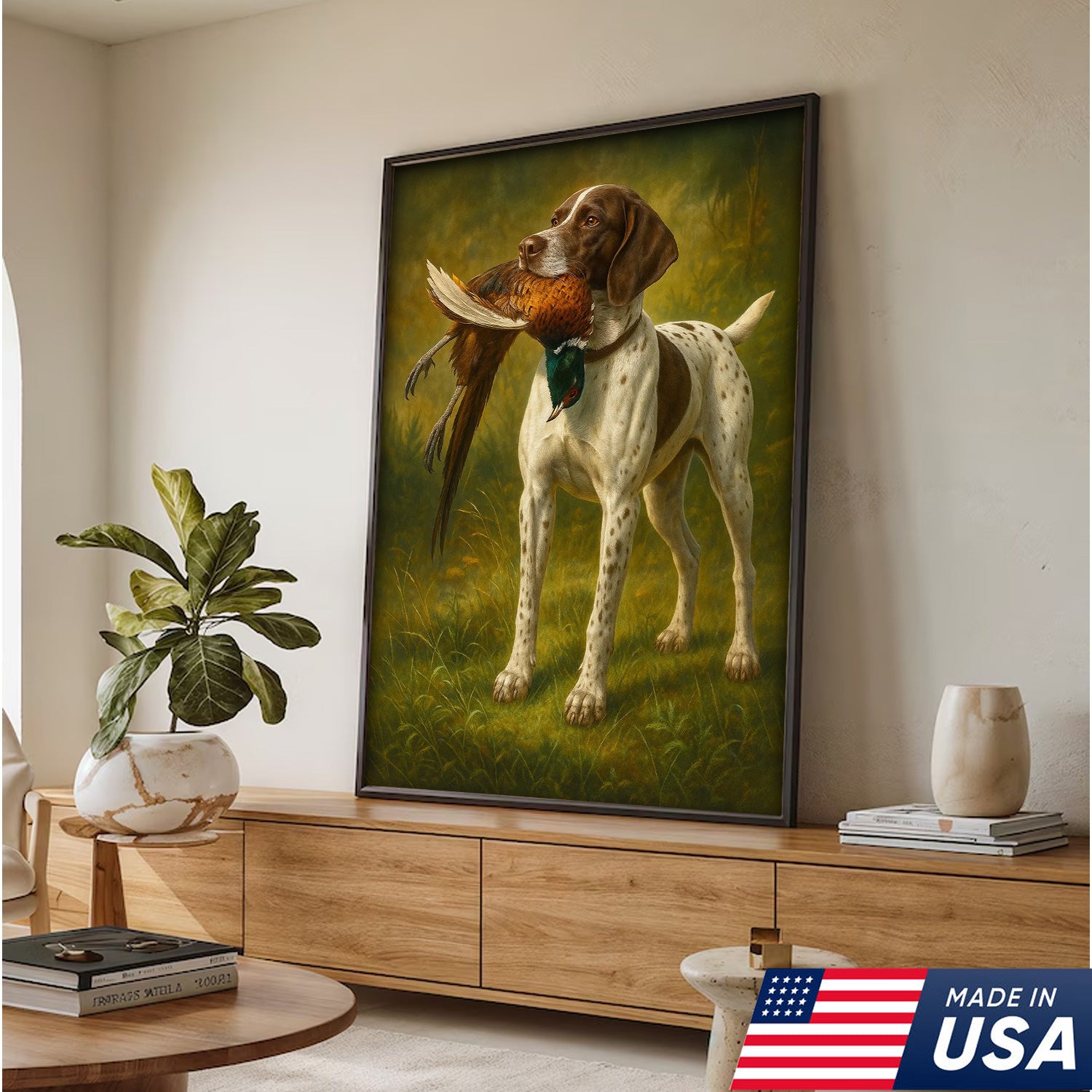 Hunting Dog Canvas Wall Art – Hunting Dog with Pheasant – Rustic Wildlife Canvas Print for Hunter Lodge Decor