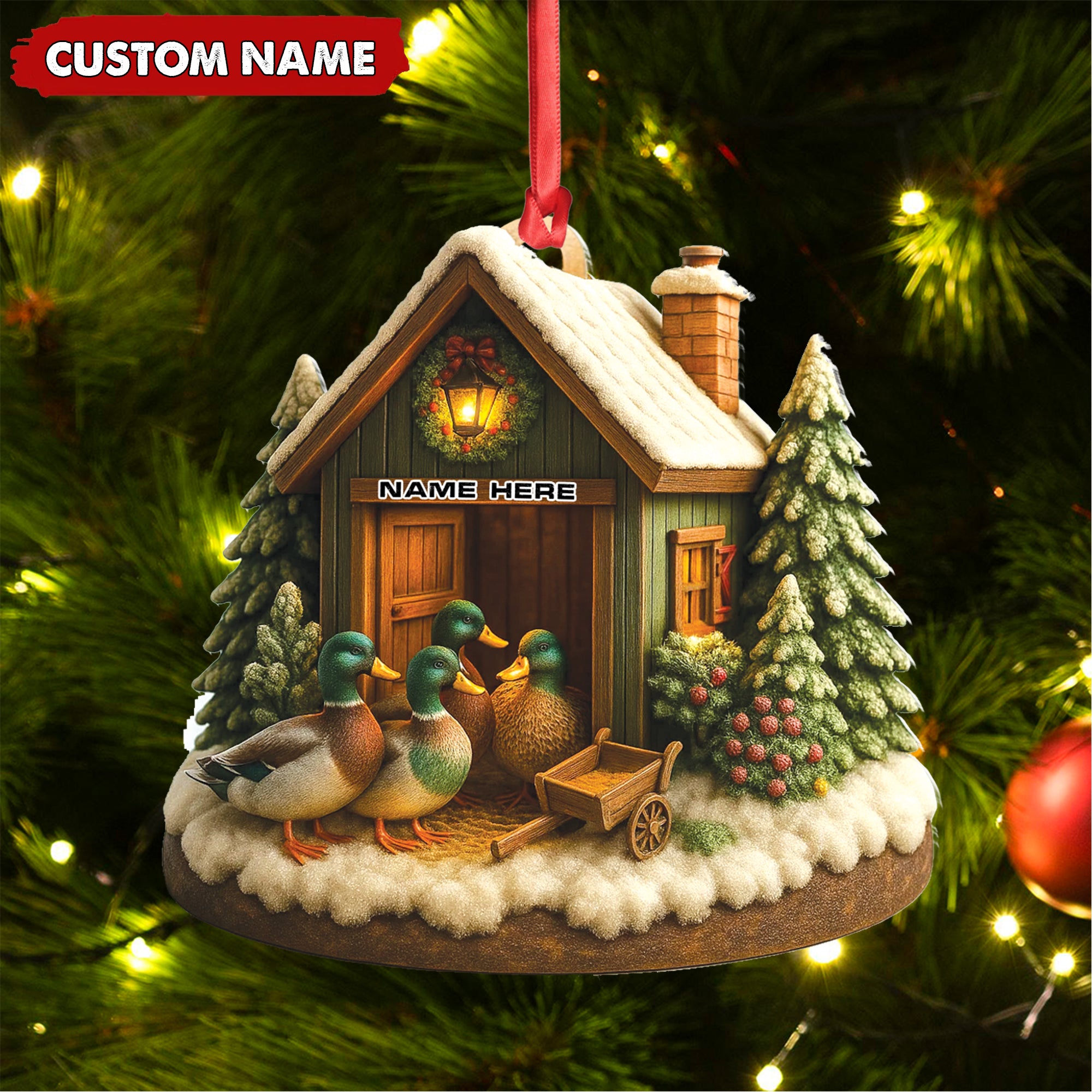 Personalized Acrylic Mallard Duck Family Christmas Ornament – Rustic Holiday Cabin Decor for Nature & Wildlife Lovers