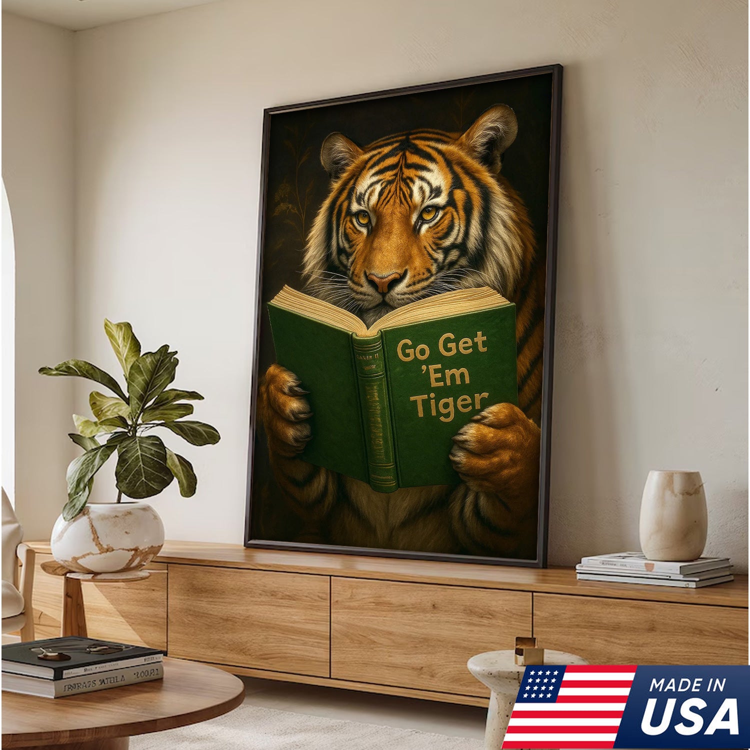 Motivational Tiger Canvas Wall Art - Inspiring Reading Animal Design - Bold Wildlife Artwork for Home Decor