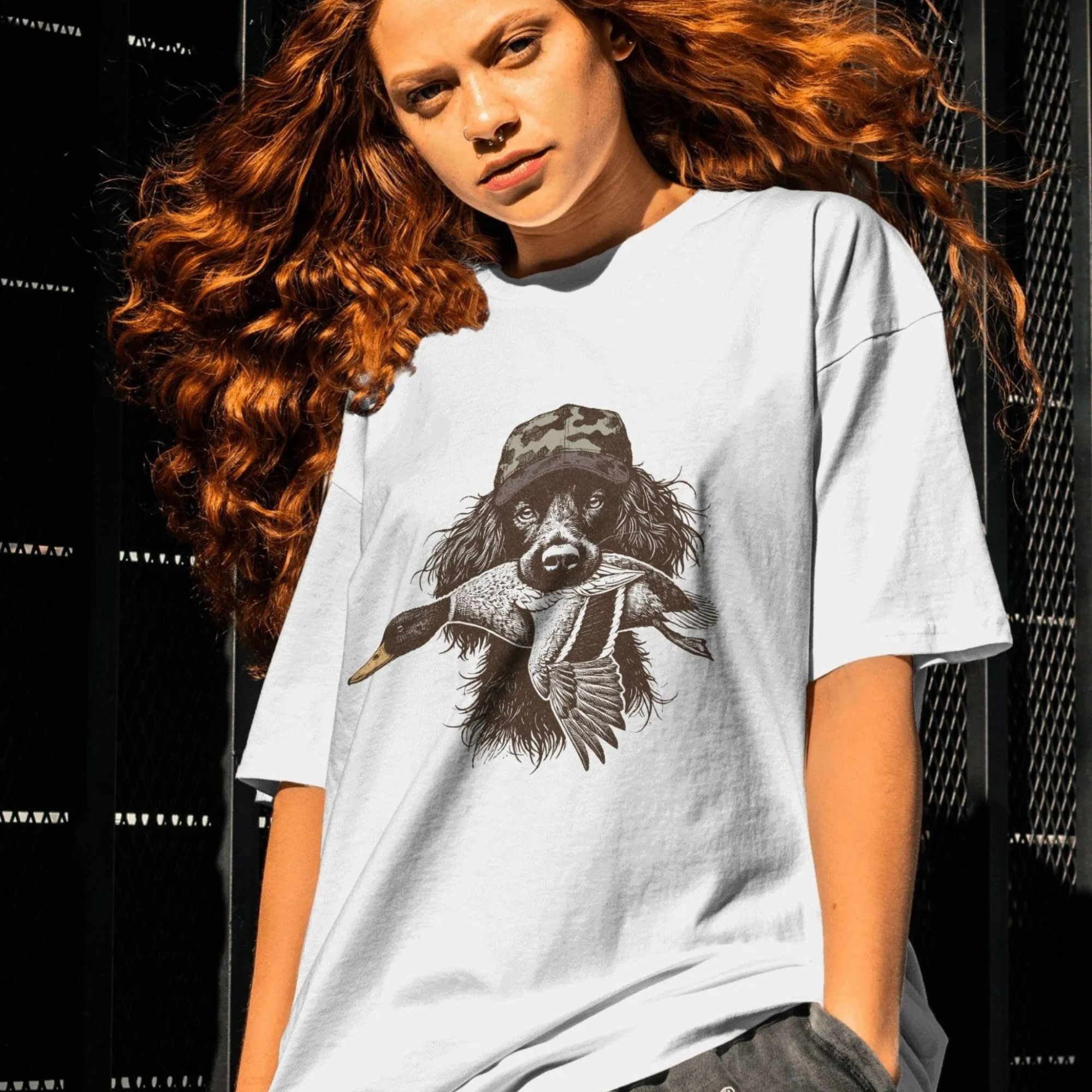 Boykin Spaniel Duck Hunting T-Shirt, Camo Hat Duck Dog Shirt – Hunting Dog Mallard Graphic Tee
