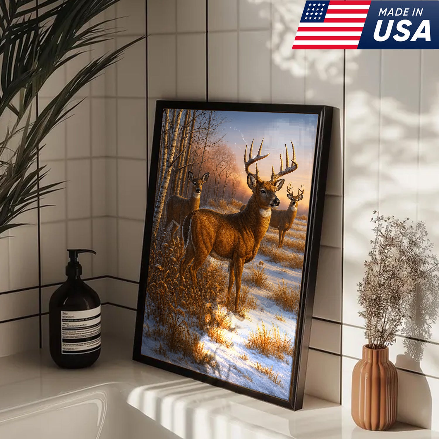 Majestic Deer in Winter Forest Canvas – Realistic Wildlife Canvas Wall Art for Hunters