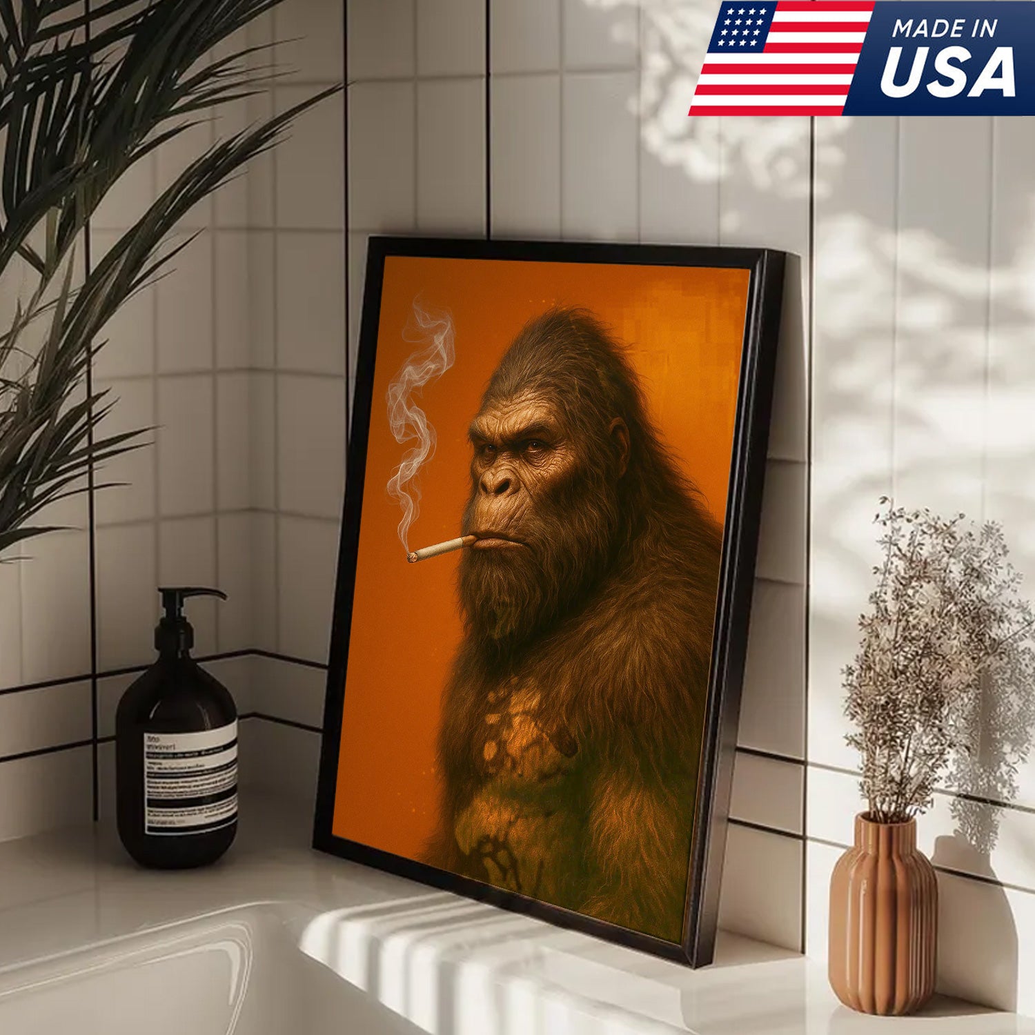 Bigfoot Canvas Wall Art – Mysterious Creature Print – Rustic Cabin and Lodge Wall Decor