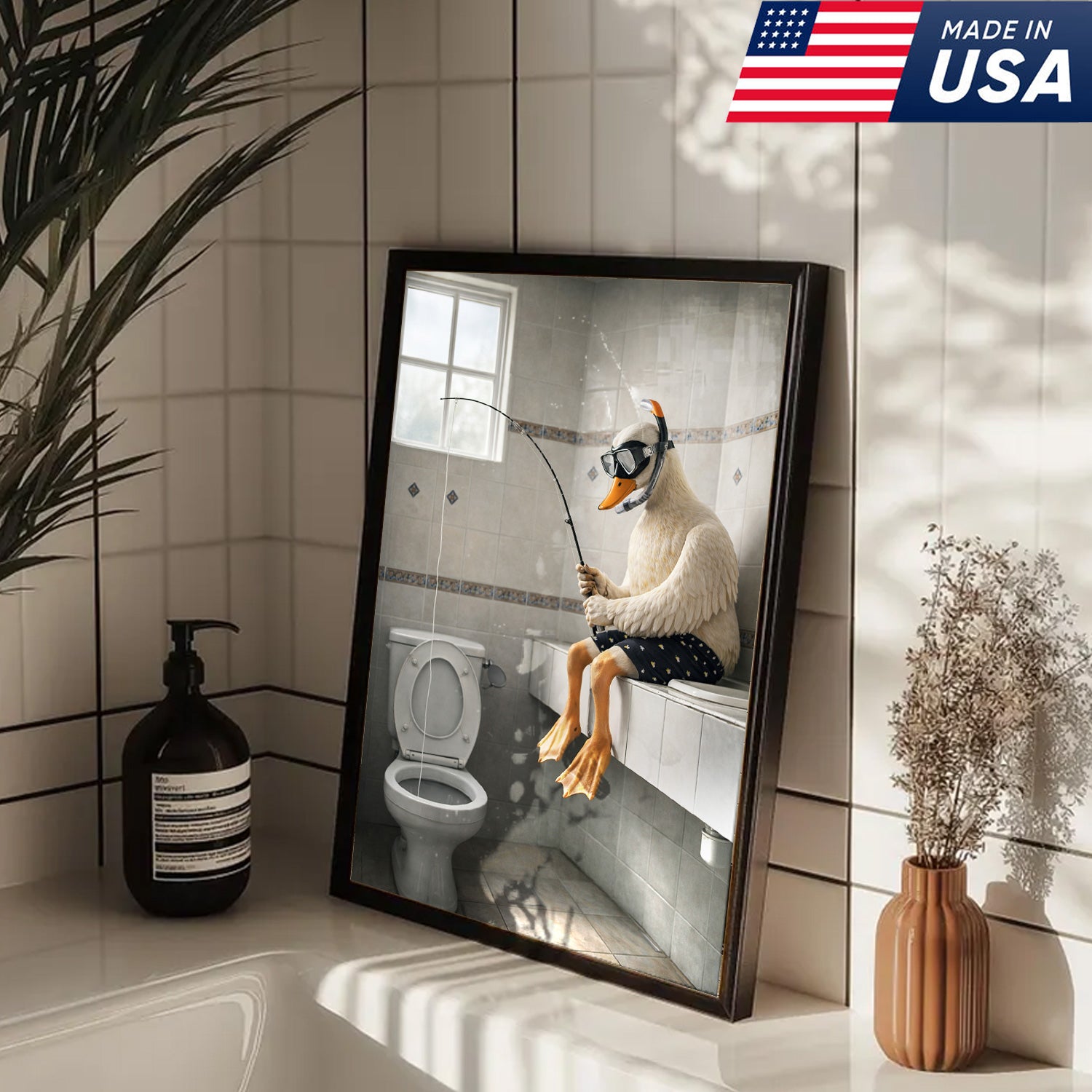 Funny Duck Fishing Canvas – Bathroom Wall Art – Meme Decor
