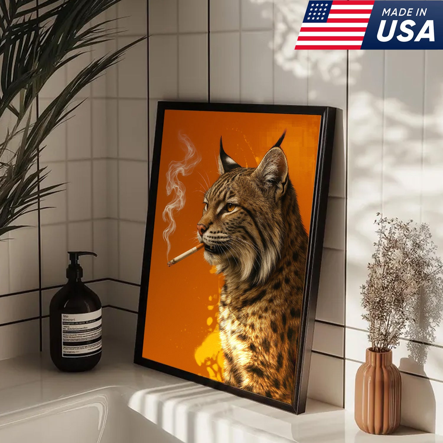 Bobcat Canvas Wall Art – Rustic Wildlife Decor – Hunting Cabin Artwork – Mountain Lodge Wall Hanging – Woodland Animal Nature Print