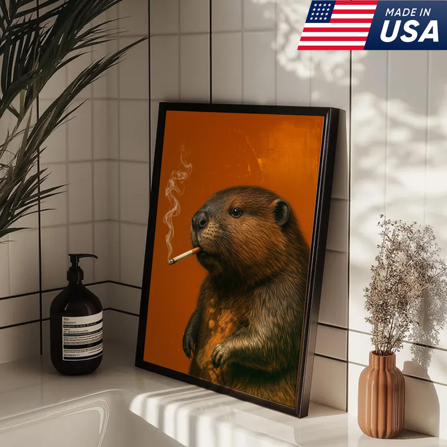 Beaver Canvas Wall Art – Rustic Wildlife Decor – Hunting Cabin Artwork – Woodland Nature Print – Lodge and Farmhouse Wall Hanging