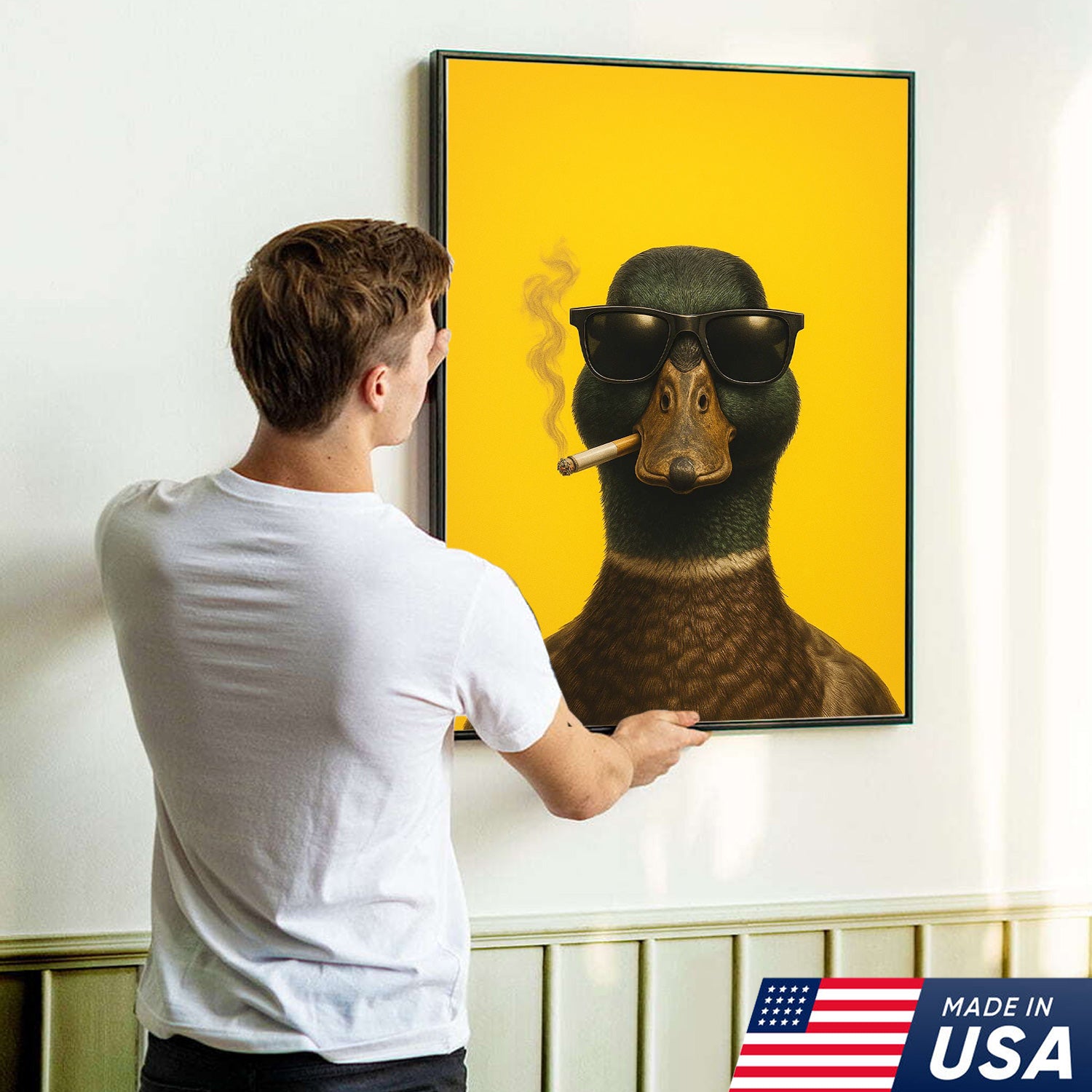 Cool Duck Canvas Wall Art - Funny Sunglasses Duck Hunting Lodge Decor - Rustic Farmhouse Wildlife Print