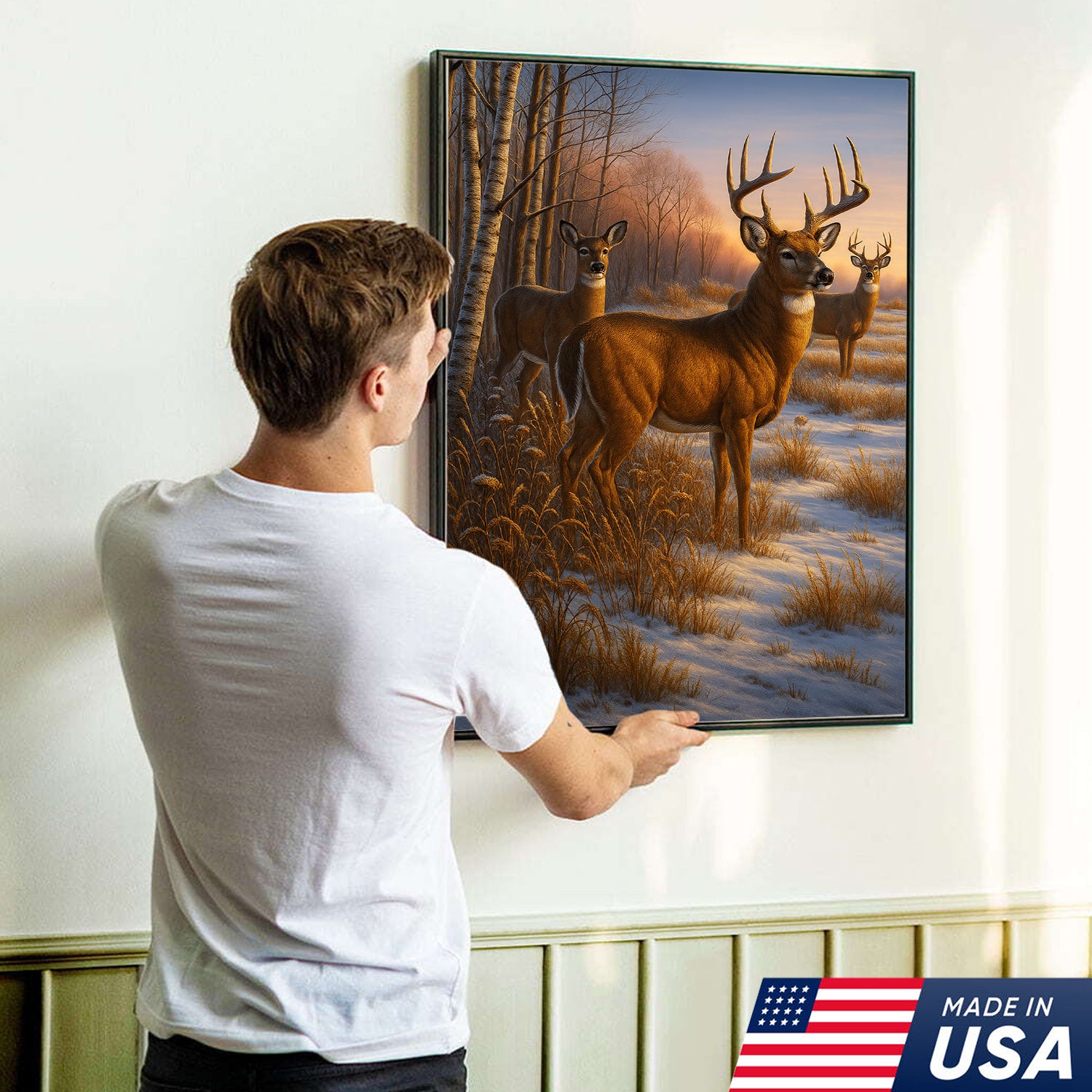 Majestic Deer in Winter Forest Canvas – Realistic Wildlife Canvas Wall Art for Hunters