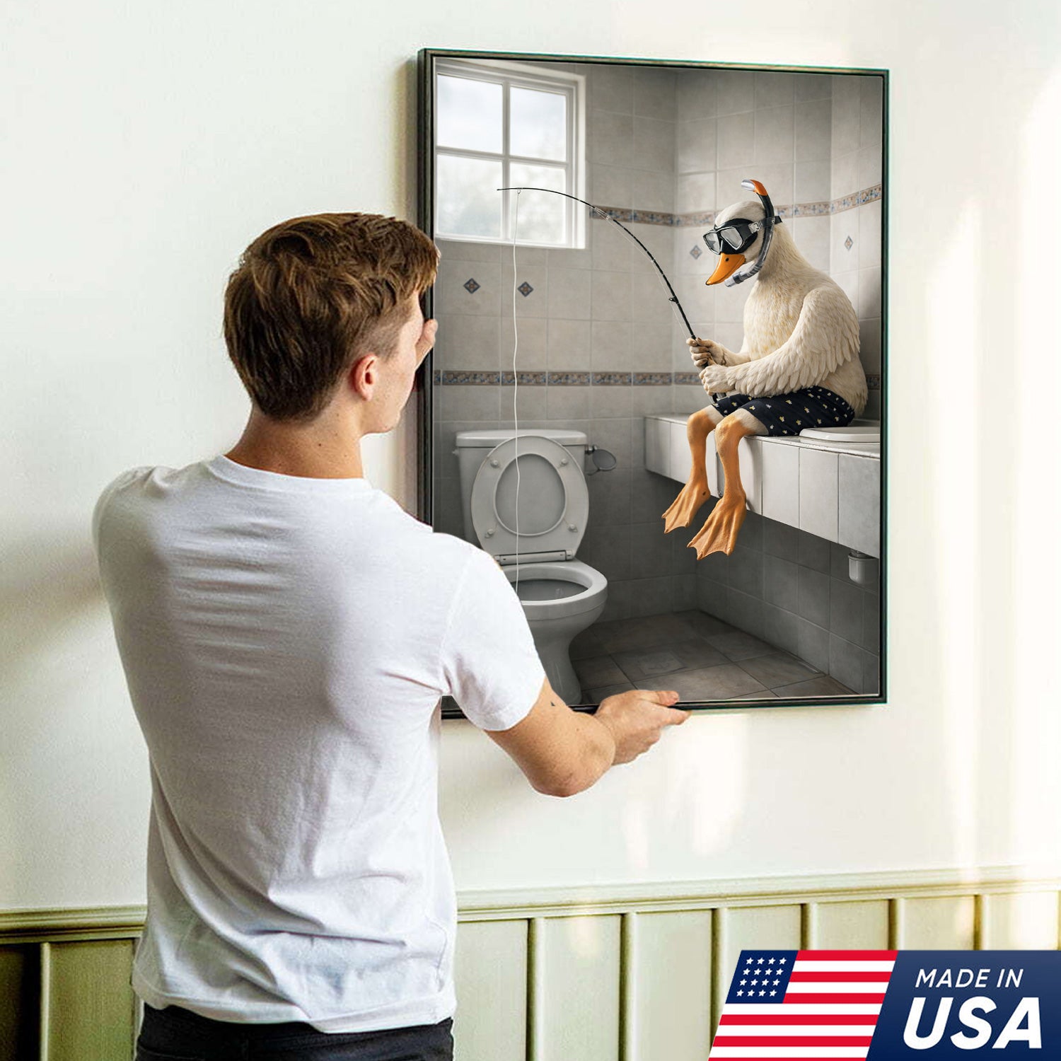 Funny Duck Fishing Canvas – Bathroom Wall Art – Meme Decor