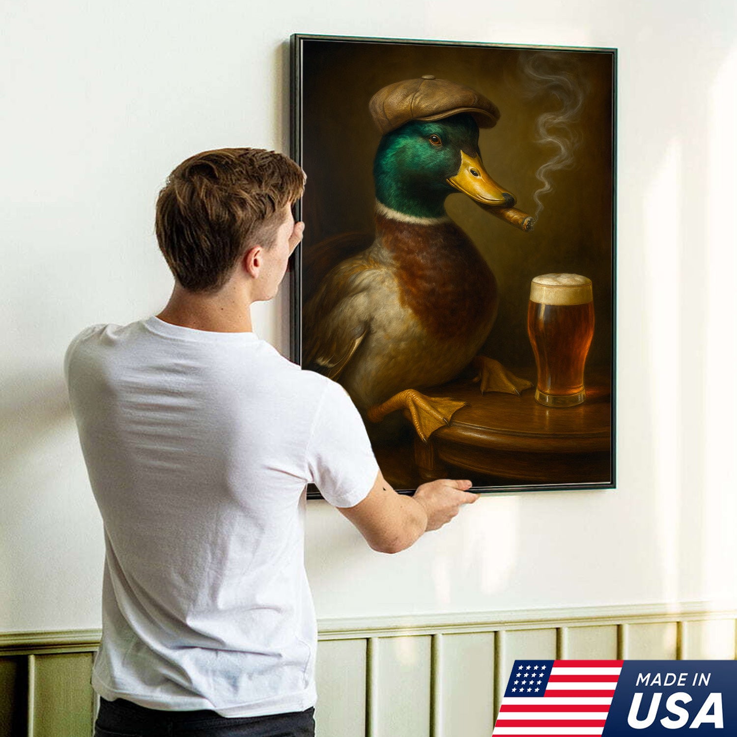 Mallard Duck Gentle Beer Smoking Canvas – Funny Rustic Wall Art for Hunters, Cabin, Bar & Man Cave