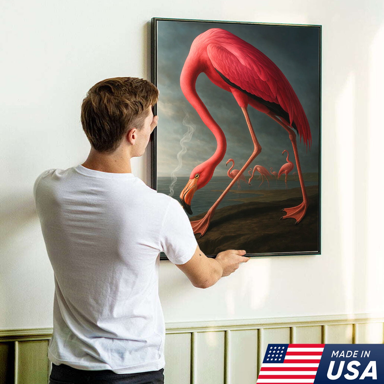 Cool Flamingo Canvas Wall Art – Funny Pink Bird Beach Decor – Unique Coastal Wildlife Print