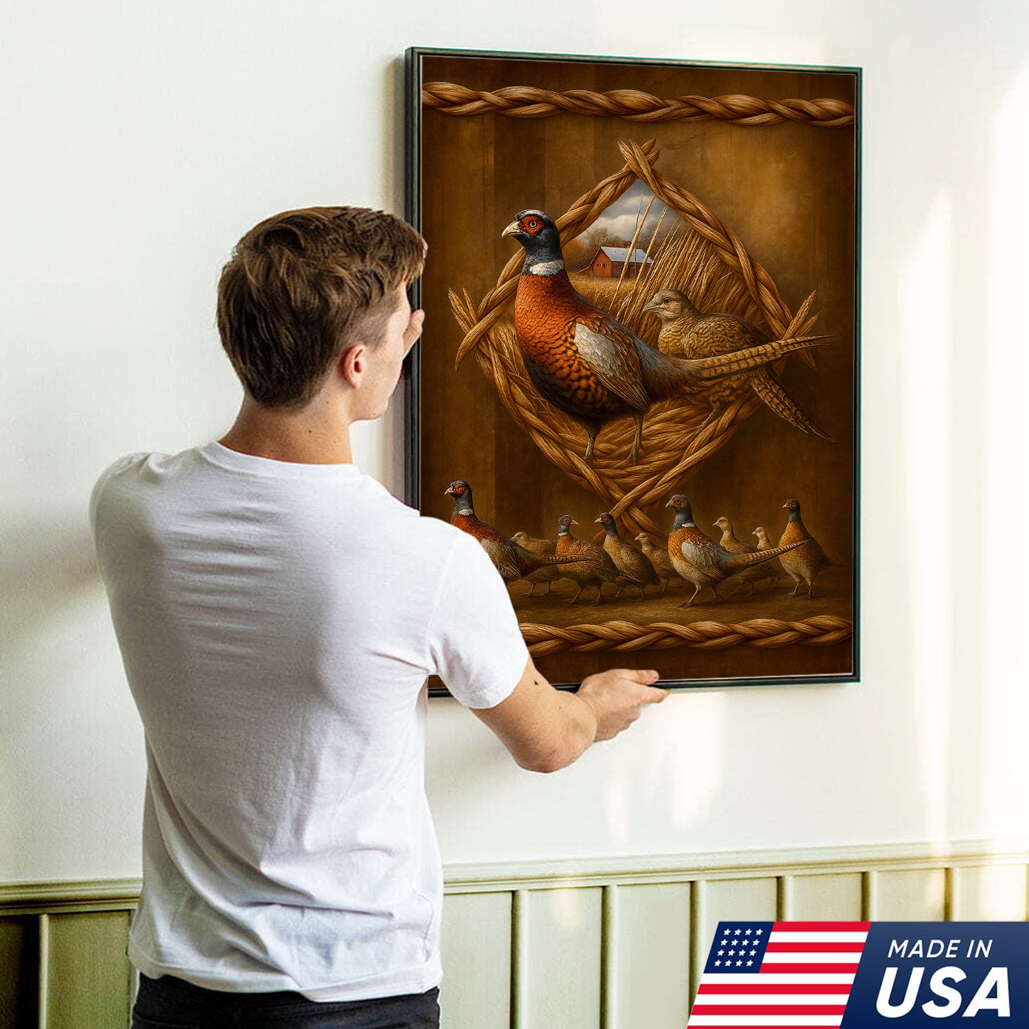 Pheasant Farmhouse Canvas Wall Art – Rustic Country Decor & Perfect Gift for Hunters
