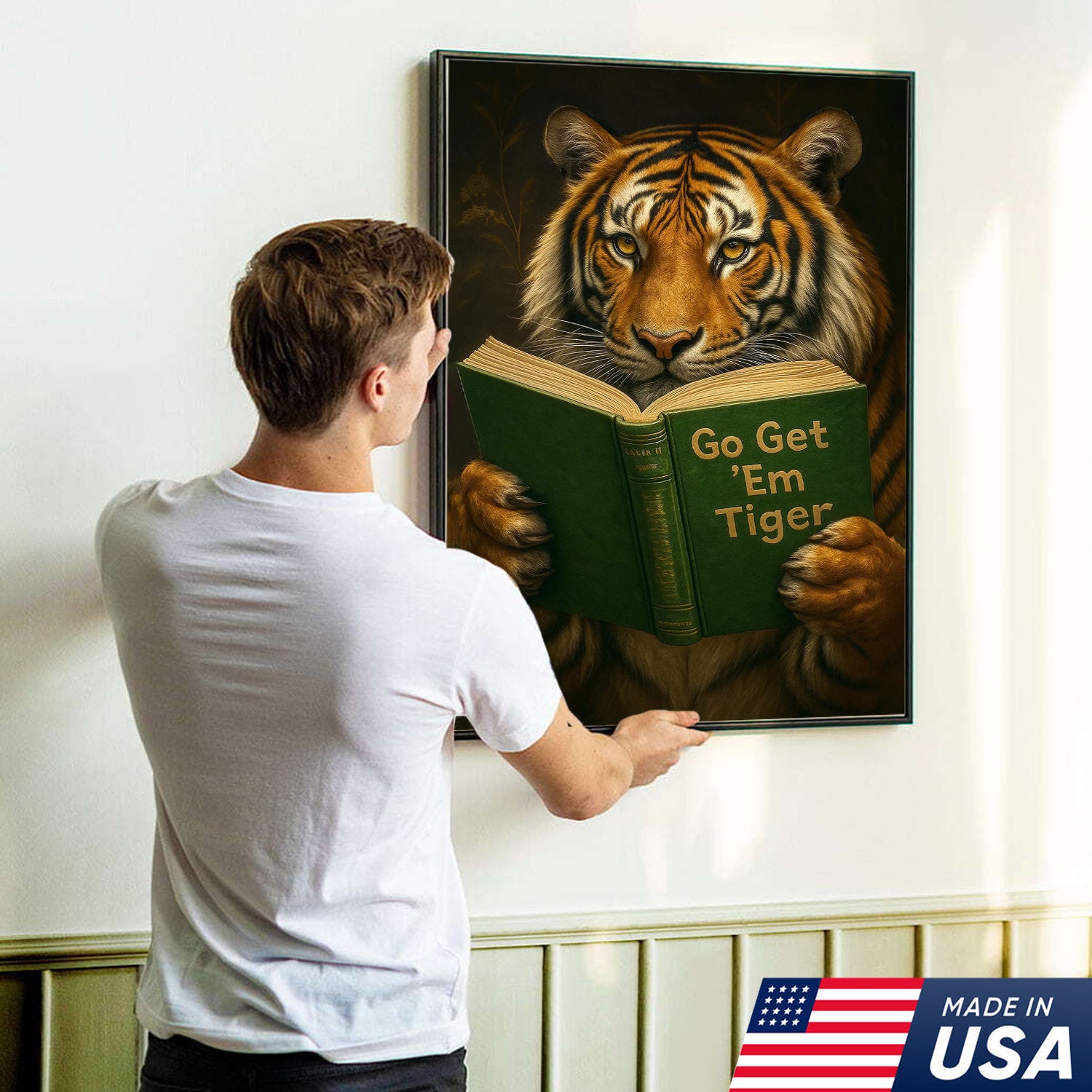 Motivational Tiger Canvas Wall Art - Inspiring Reading Animal Design - Bold Wildlife Artwork for Home Decor