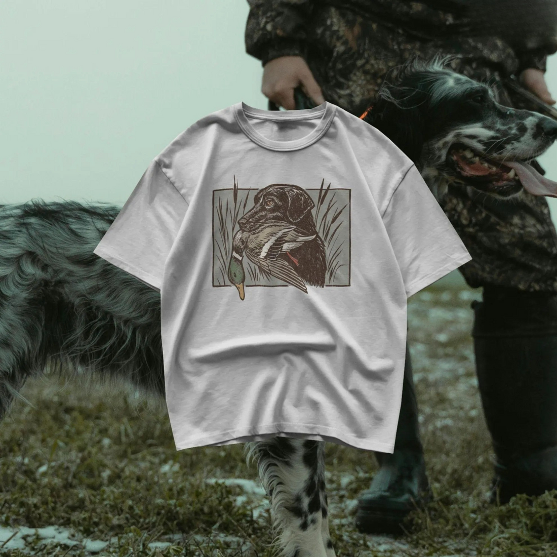 Duck Hunting Dog T-Shirt _ Vintage Labrador With Mallard Waterfowl Retriever Art - Classic Duck Dog Tee – Waterfowl Hunting Shirt for Men