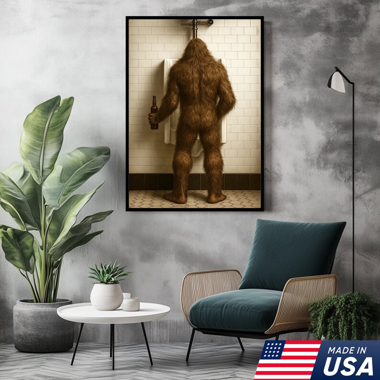 Bigfoot Funny Canvas Wall Art – Hilarious Bathroom Humor Decor – Rustic Cabin Gag Gift – Quirky Lodge and Hunting Camp Artwork