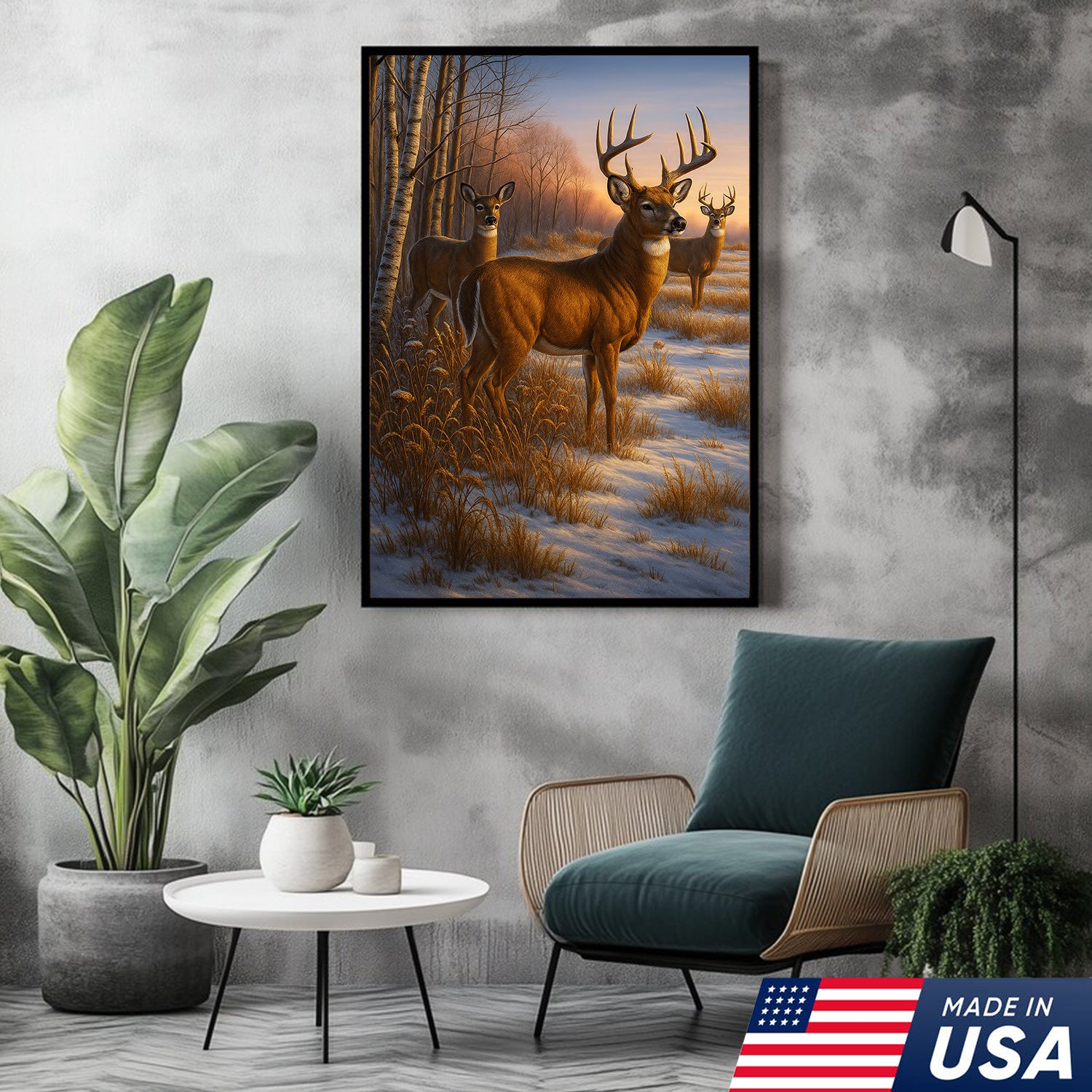 Majestic Deer in Winter Forest Canvas – Realistic Wildlife Canvas Wall Art for Hunters